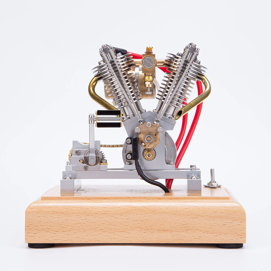 H08 Hoglet V2 Engine 4.2CC OHV V-Twin Four-Stroke Gasoline Engine Mini Retro Motorcycle Engine Model with Pedal Start