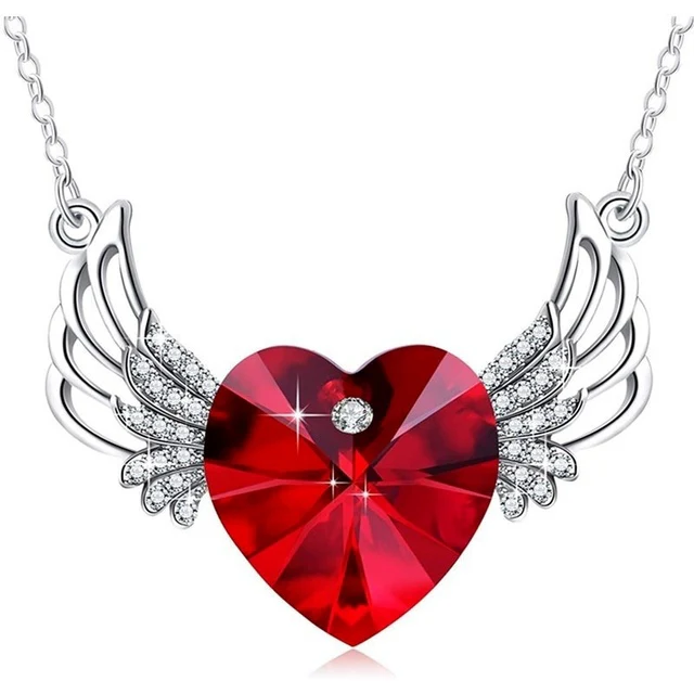 Silver Angel Wing Heart Necklace