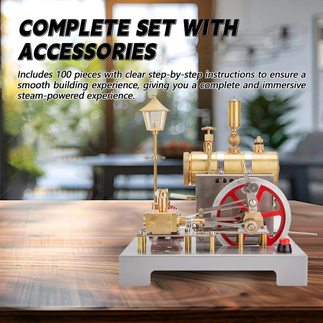 RETROL SE-02 Full Metal Stationary Steam Engine Model and Boiler Model Kit with Generator and Street Lamp