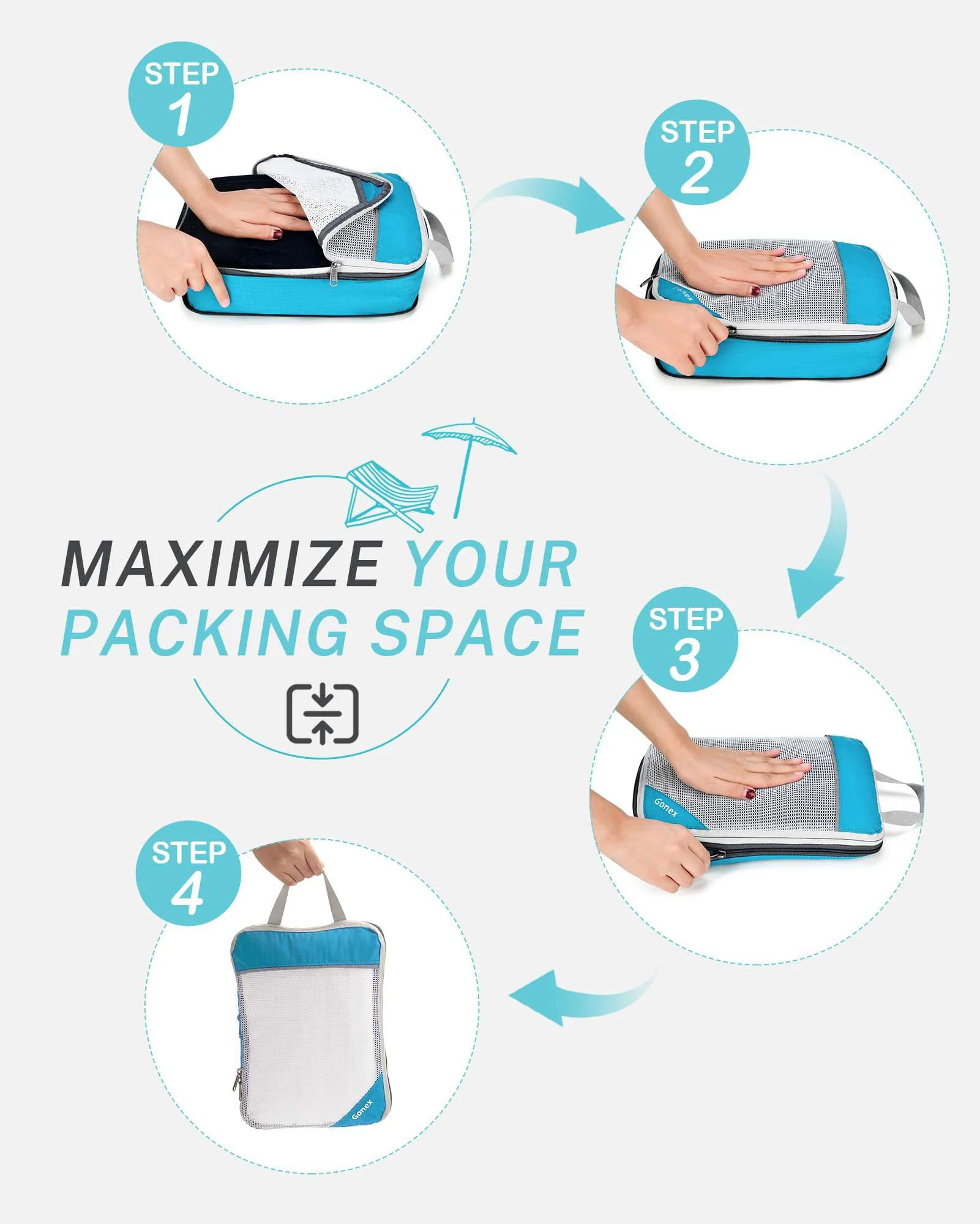 Gonex Compression Packing Cubes, Extensible Storage Mesh Organizers