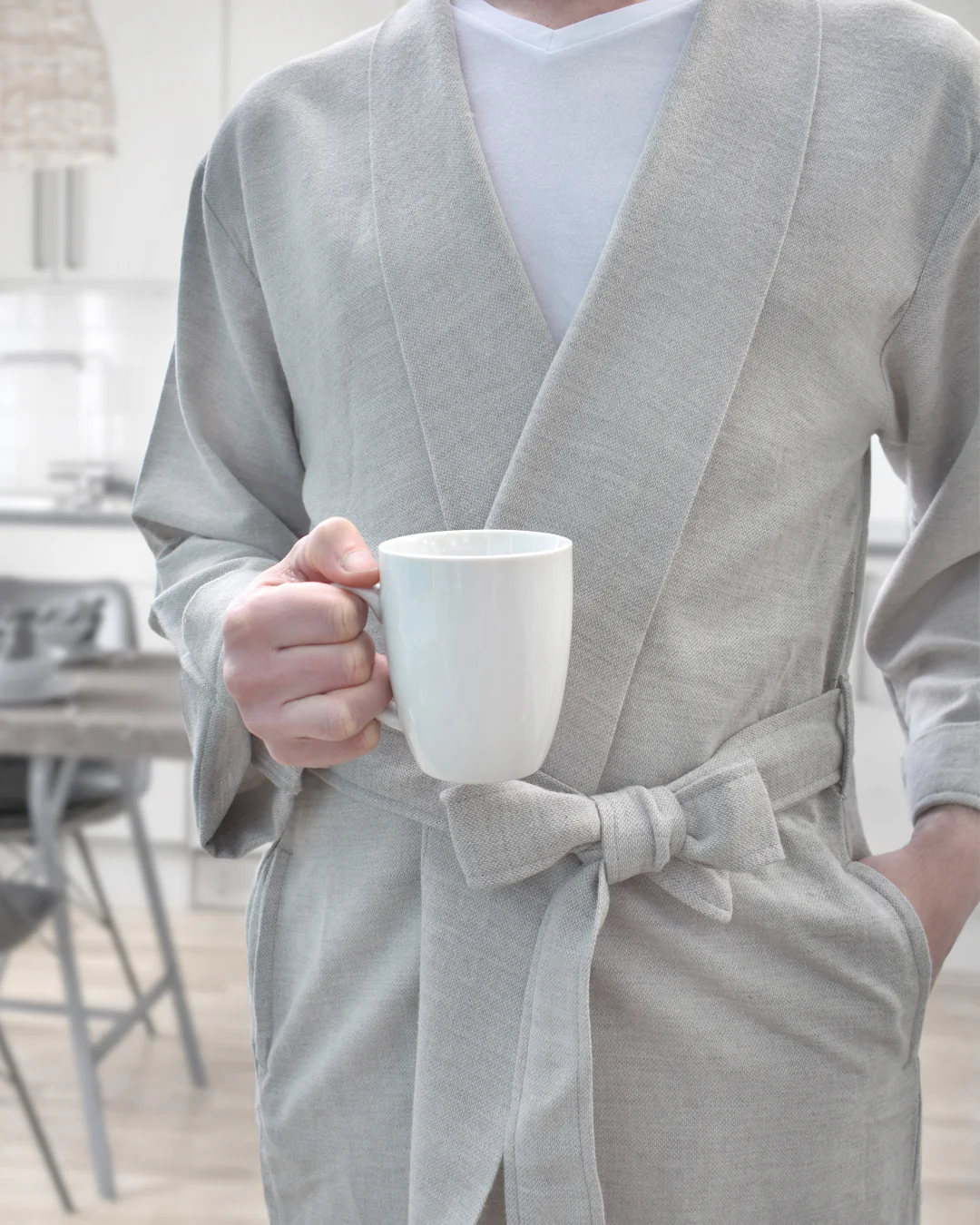 Wool/Cotton Blend Robe – Light Grey