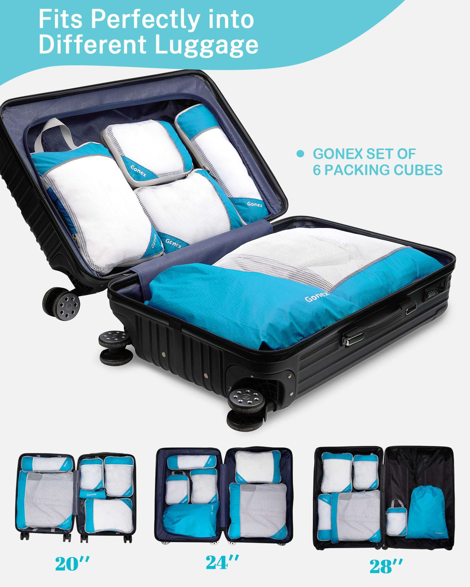 Gonex Compression Packing Cubes, Extensible Storage Mesh Organizers
