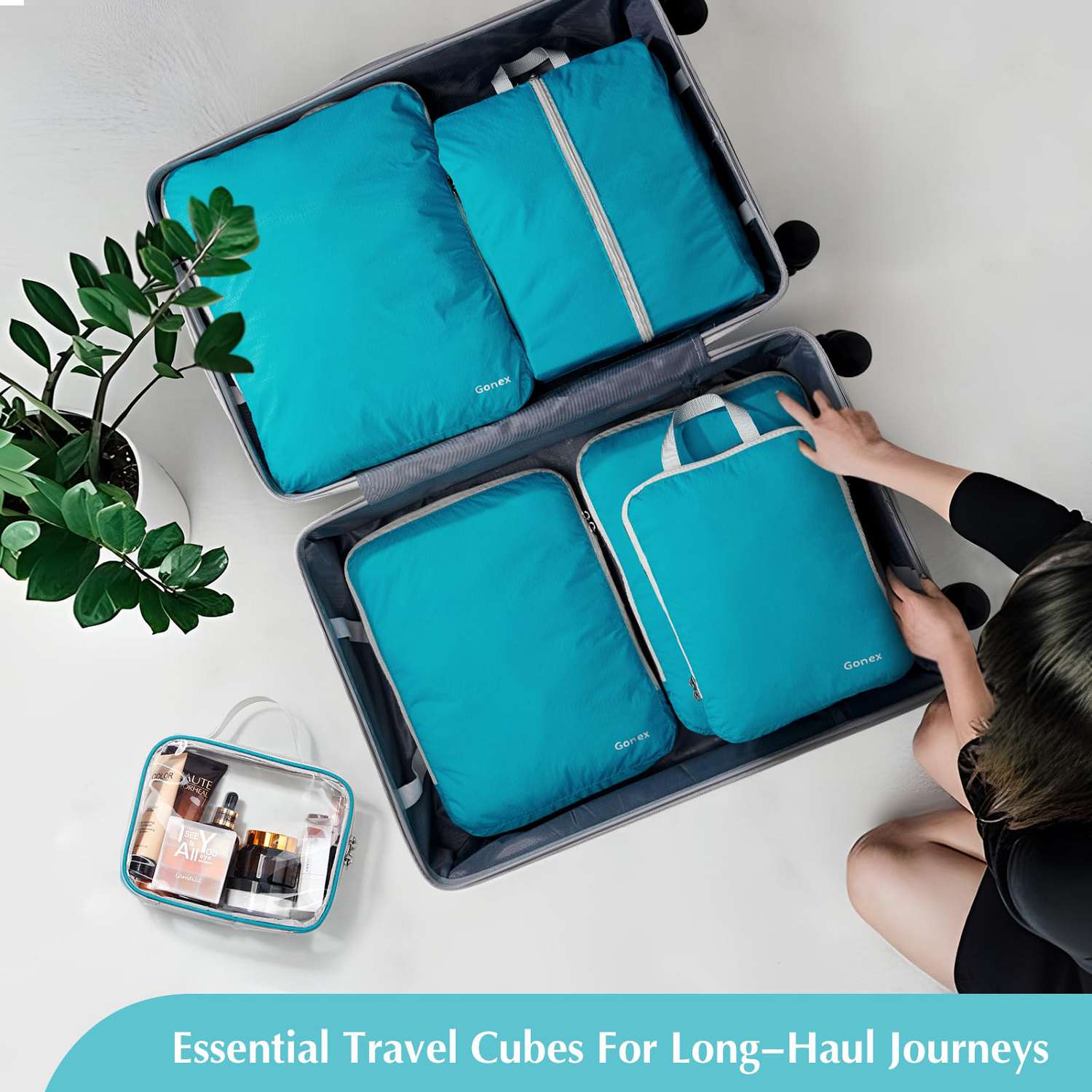 Compression Packing Cubes with Clear Toiletry Bag