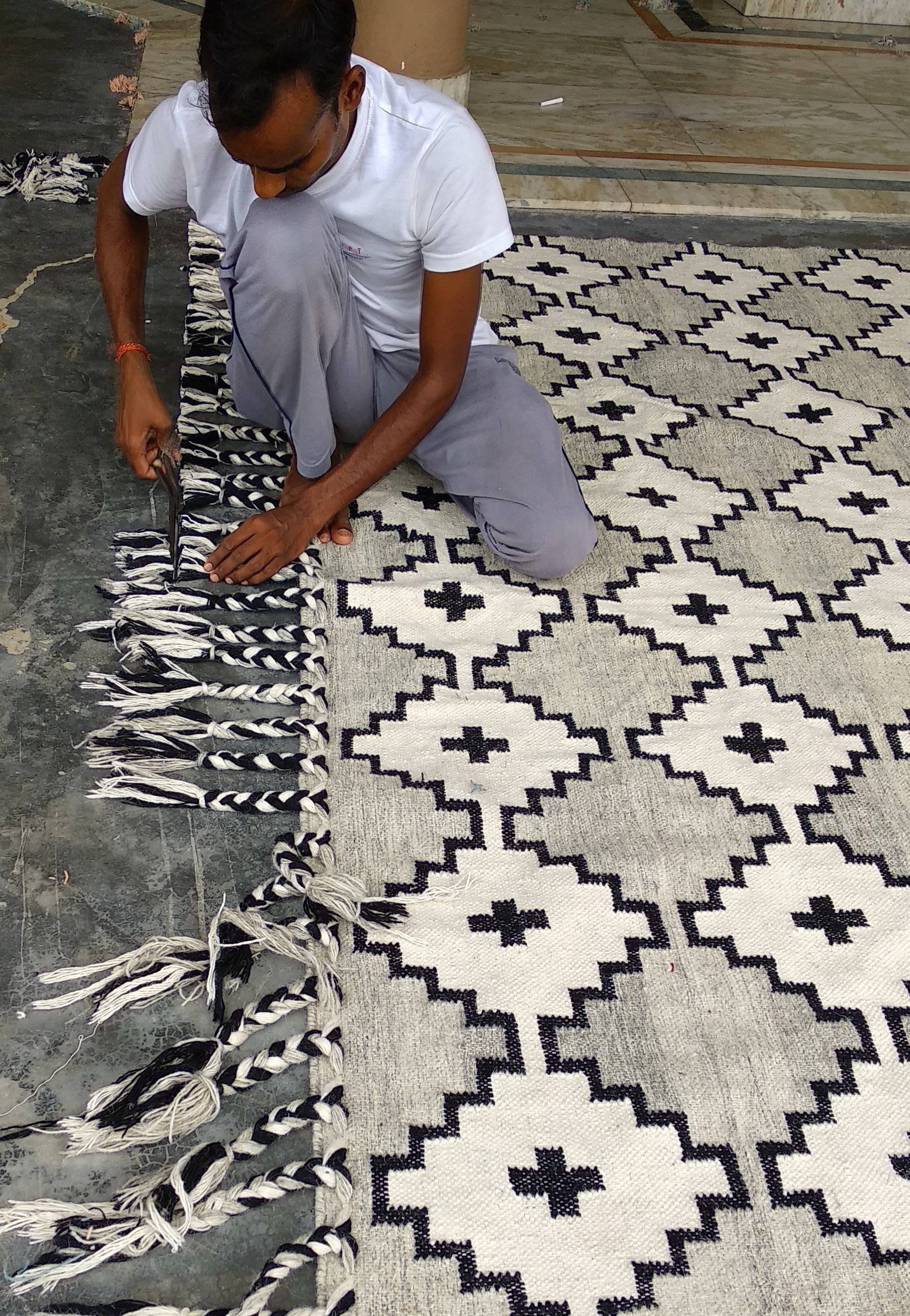 Elena White Grey Handmade Area Rug