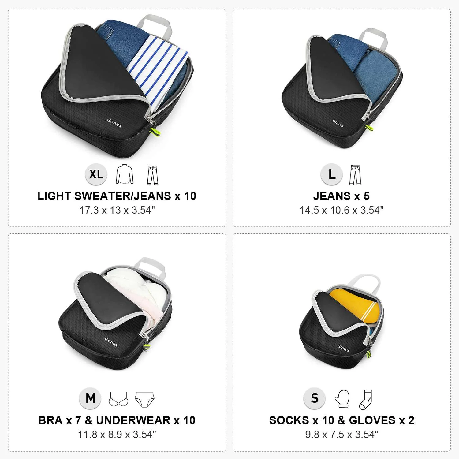 Gonex Compression Packing Cubes Set, Expandable Packing Organizers 4pcs