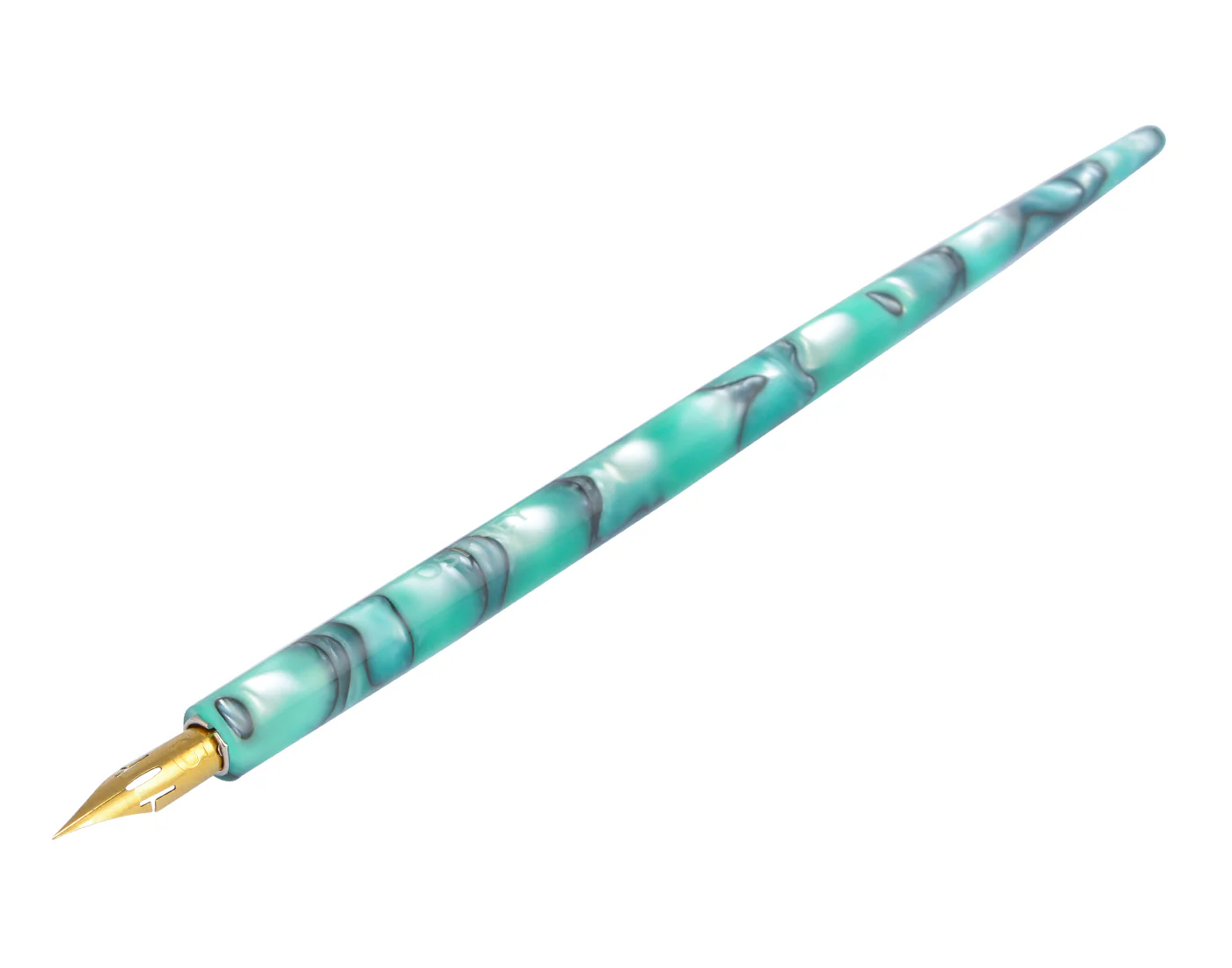 Straight Penholder -  Aqua-Green with Black Swirls - 6.75