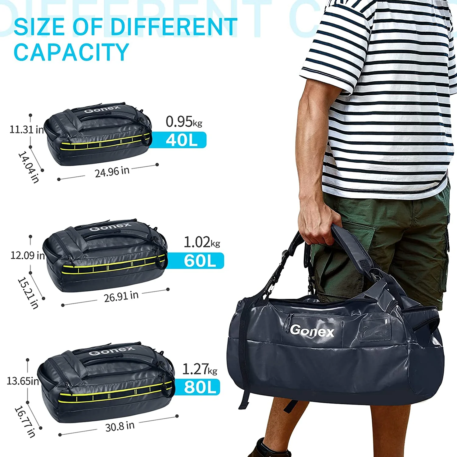 Gonex 80L Water Repellent Duffel Bag Backpack