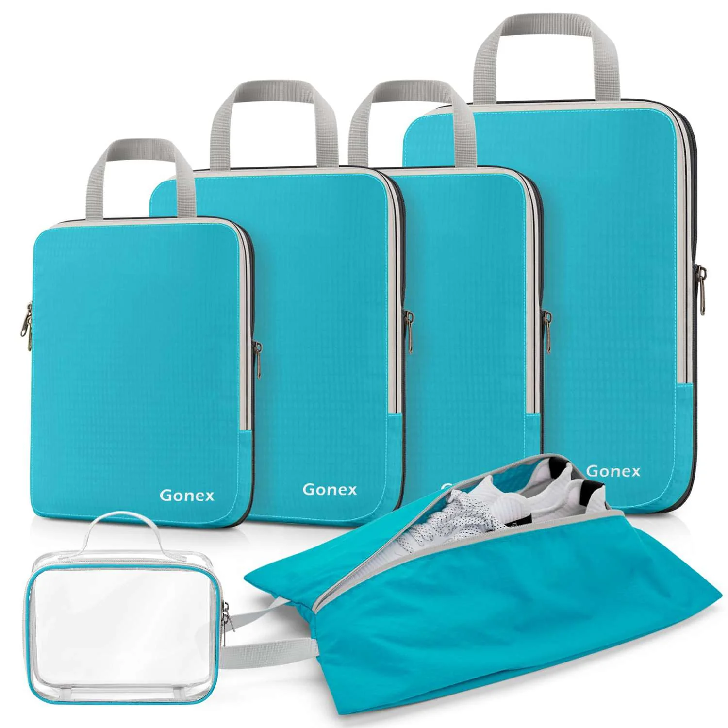 Compression Packing Cubes with Clear Toiletry Bag