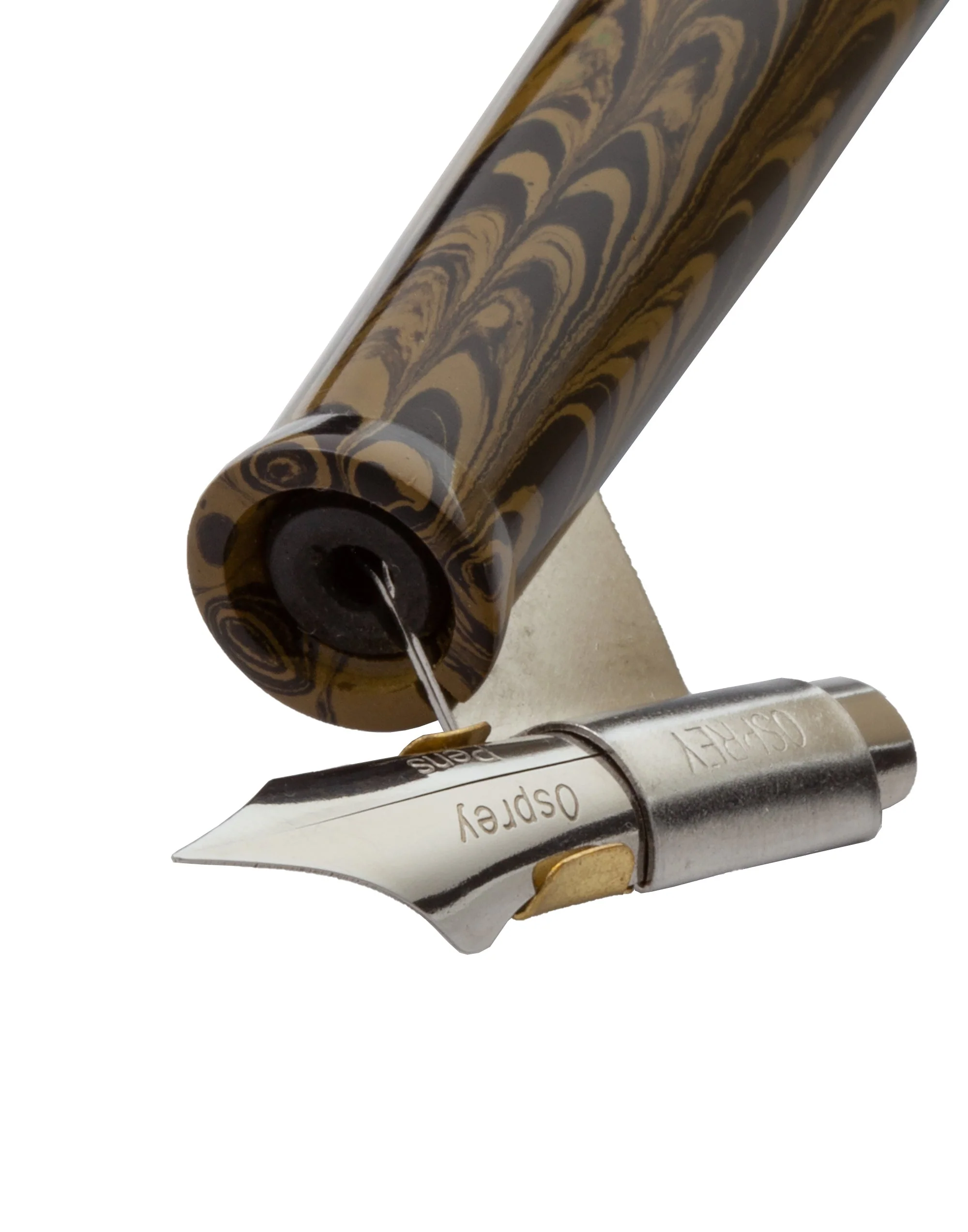 2-in-1 Oblique n Straight Penholder - OliveGreen-Black ripple ebonite