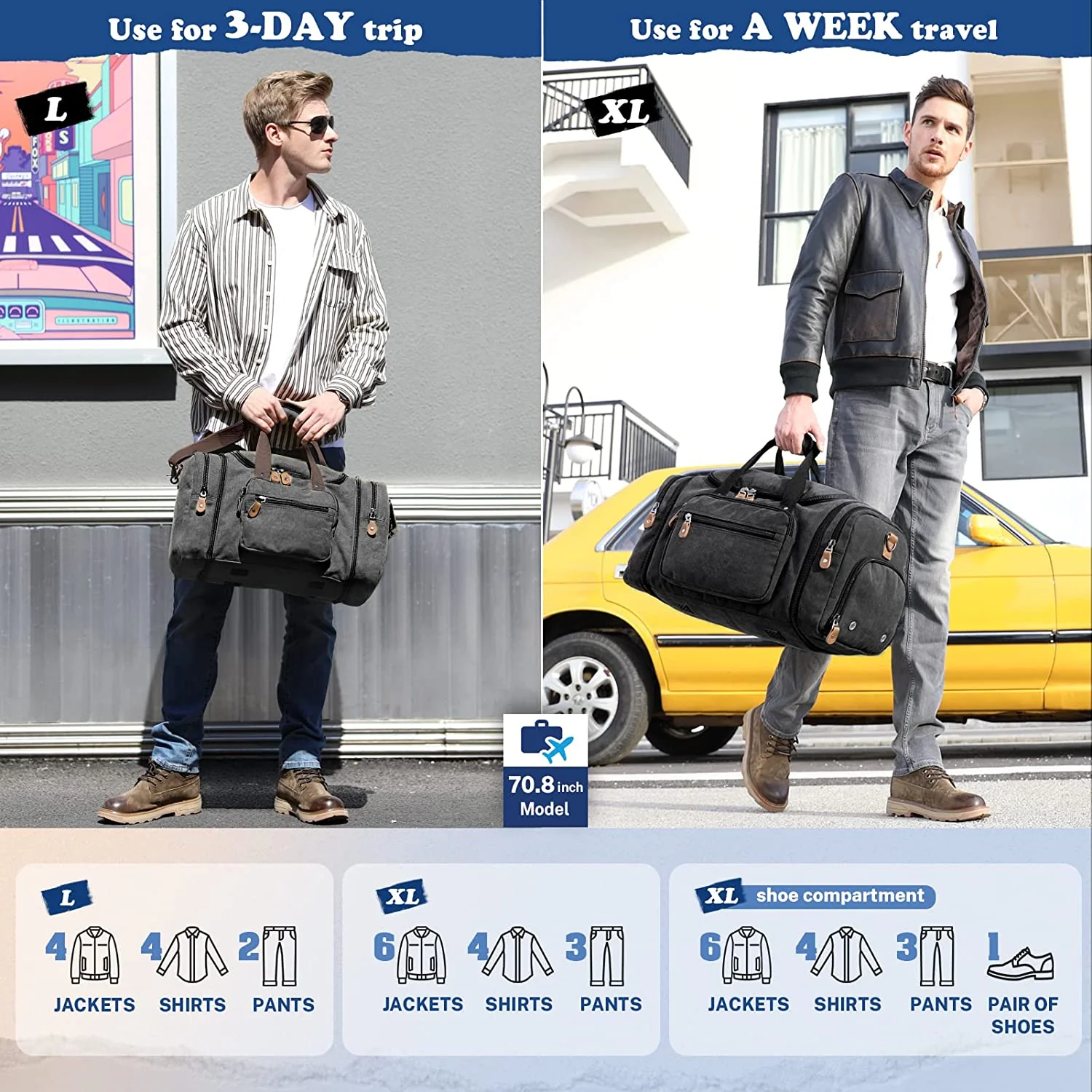 Gonex 60L Canvas Duffle Bag with Shoe Compartment