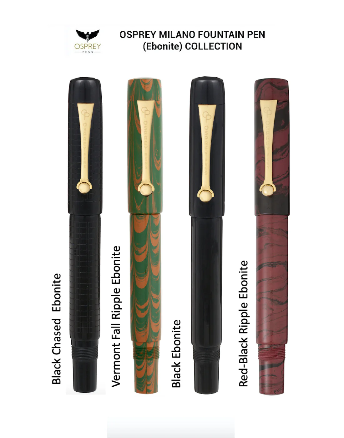 Red-Black Ripple (Ebonite) Milano Fountain Pen with Standard and Flex Nib Options