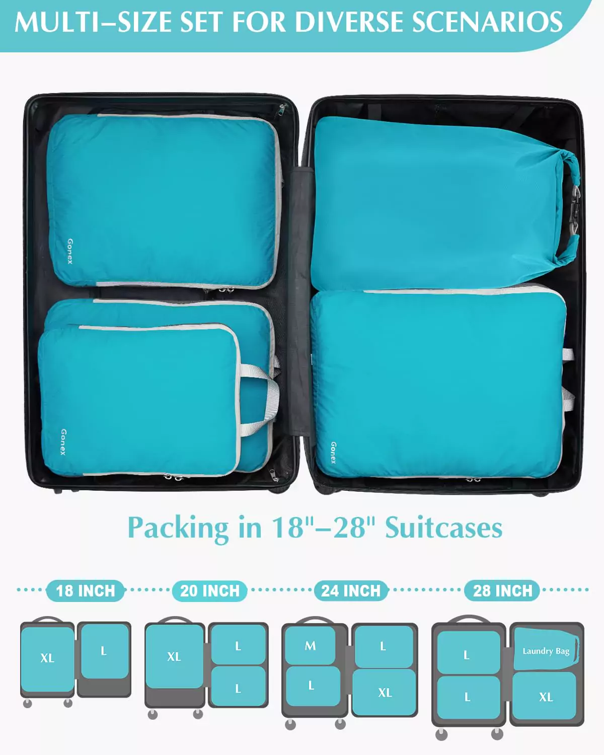 Gonex 5 Pcs Compression Packing Cubes with Laundry Bag