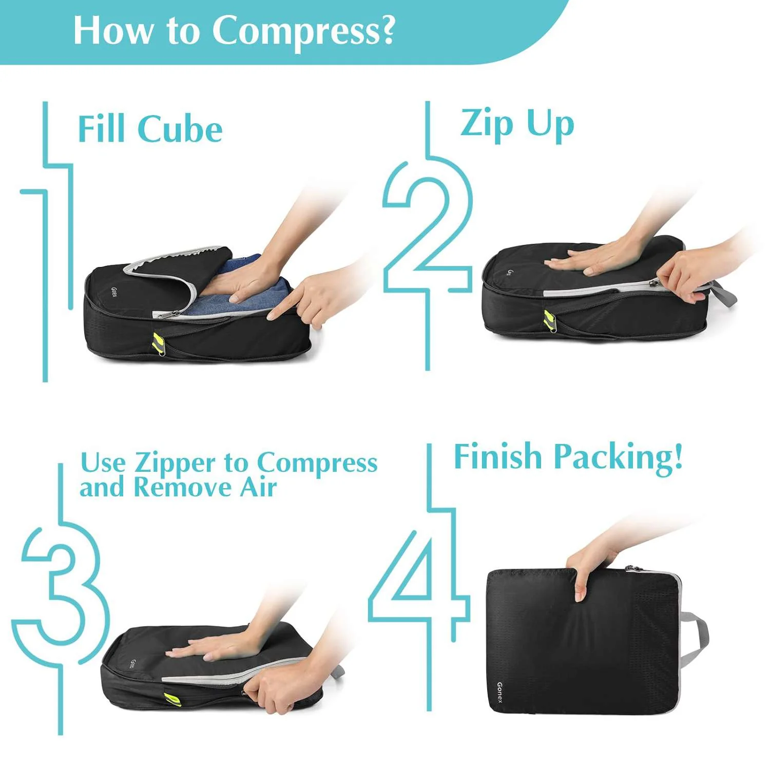 Compression Packing Cubes with Clear Toiletry Bag