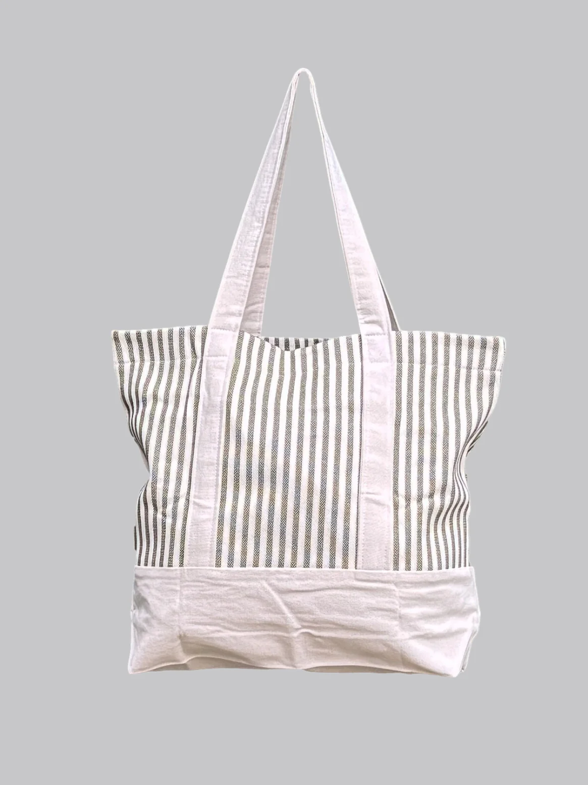 Canvas Tote Bag - Olive Green Stripes