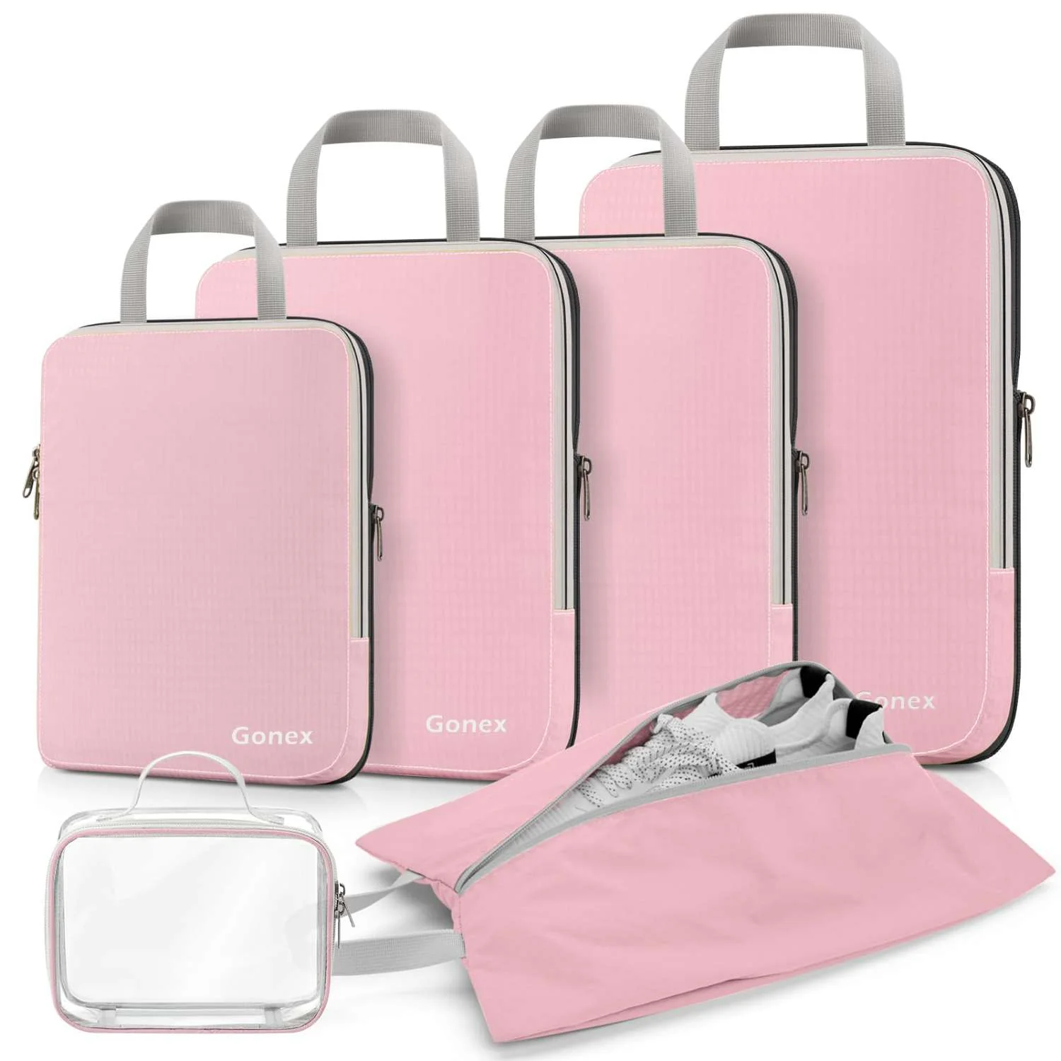 Compression Packing Cubes with Clear Toiletry Bag