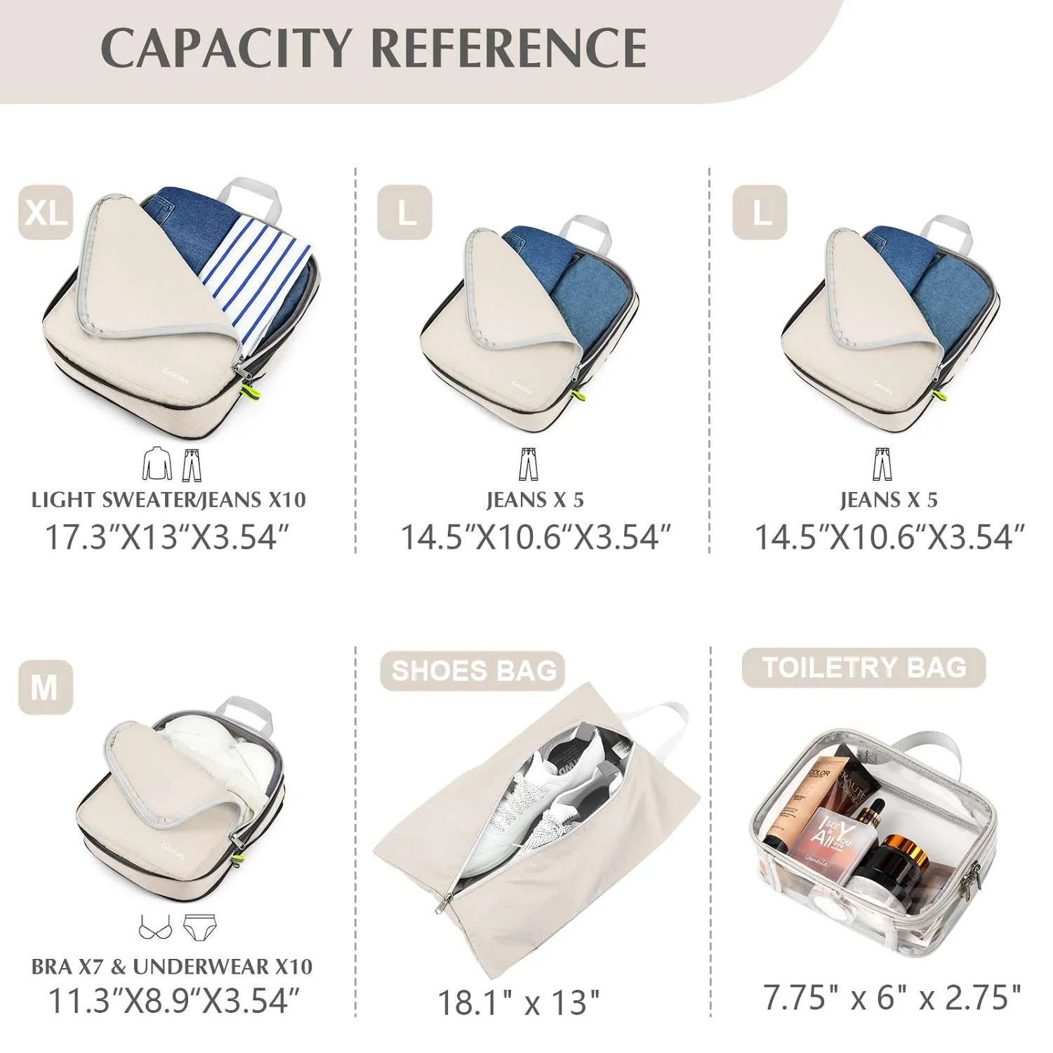 Compression Packing Cubes with Clear Toiletry Bag