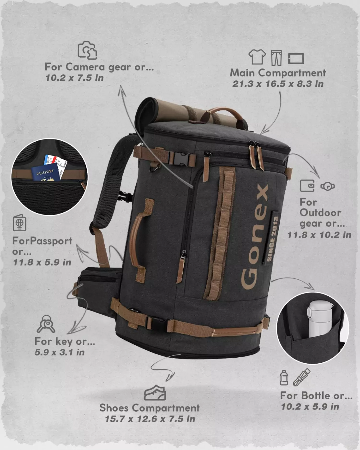 Gonex Canvas Laptop Backpack with Velcro Patch