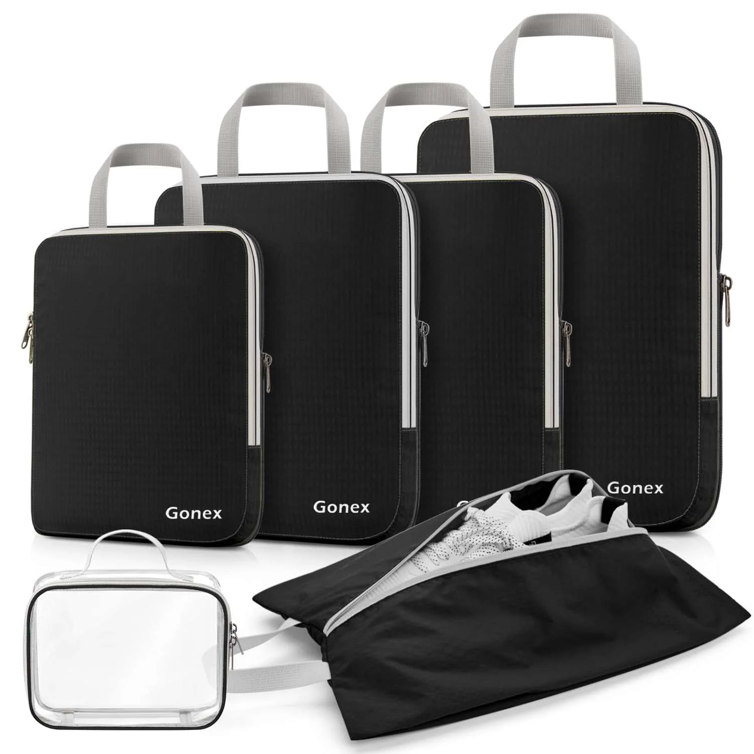 Compression Packing Cubes with Clear Toiletry Bag