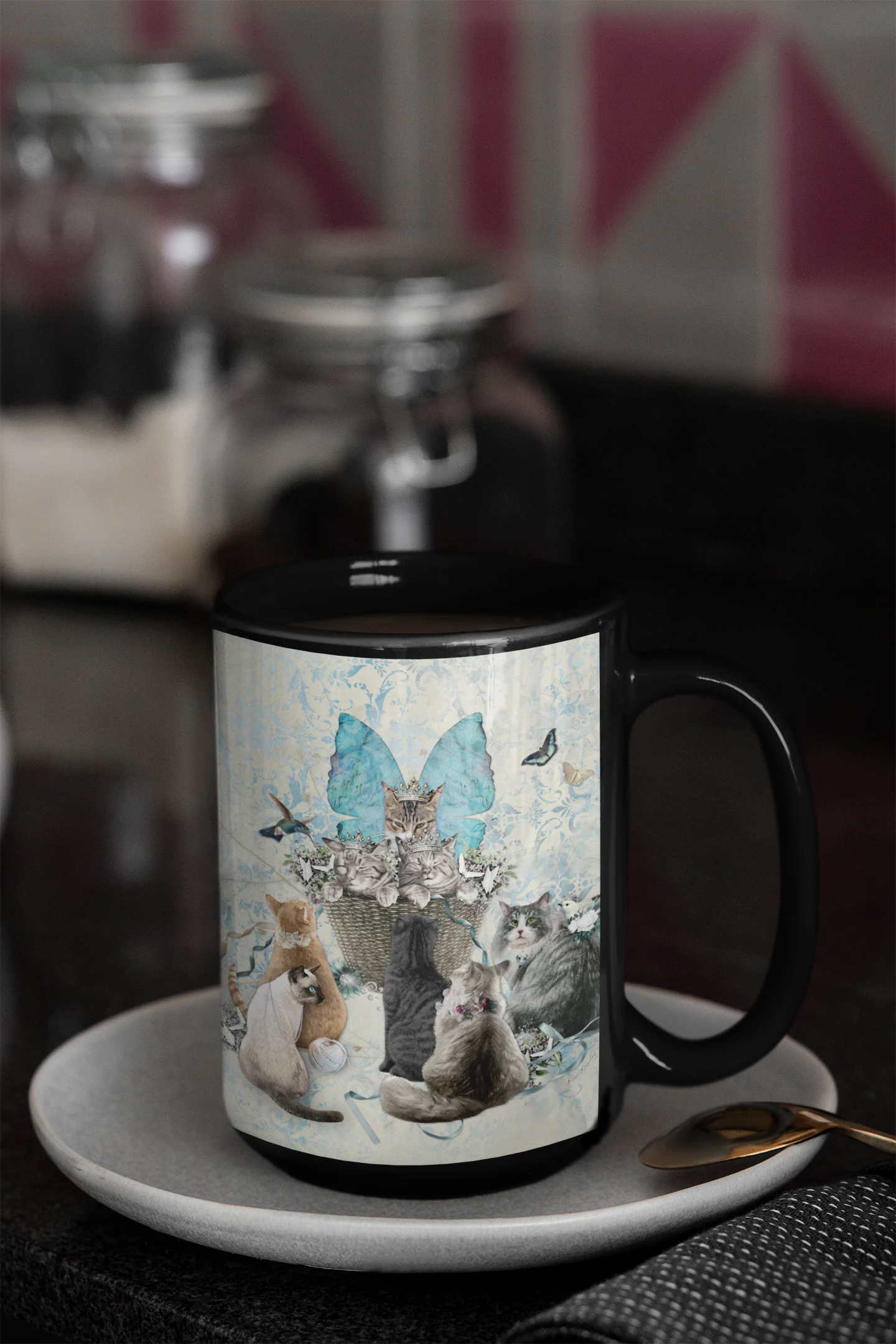 A Tisket a Tasket Cats in a Basket - Black Mug