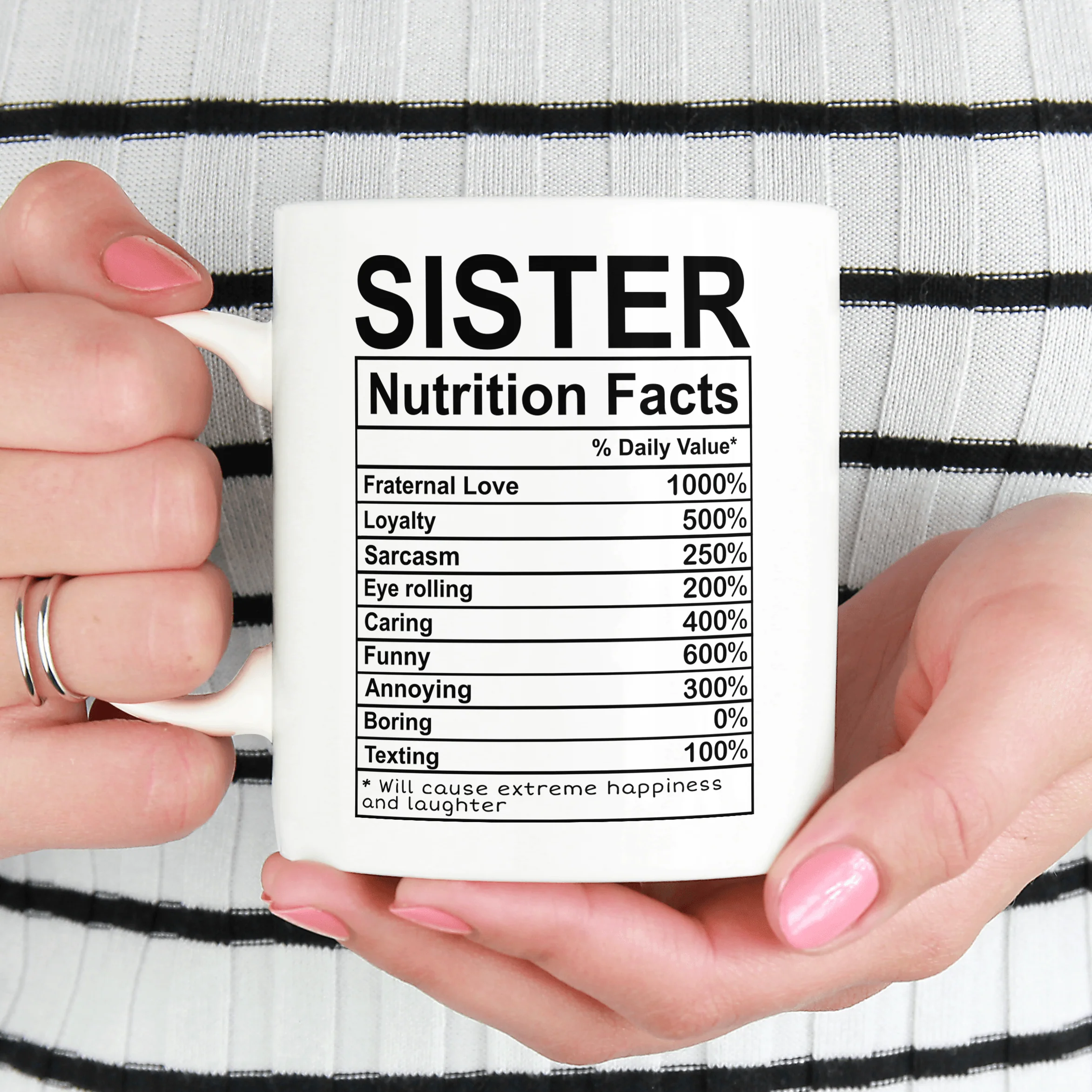 Funny Sister Nutrition Facts Mug