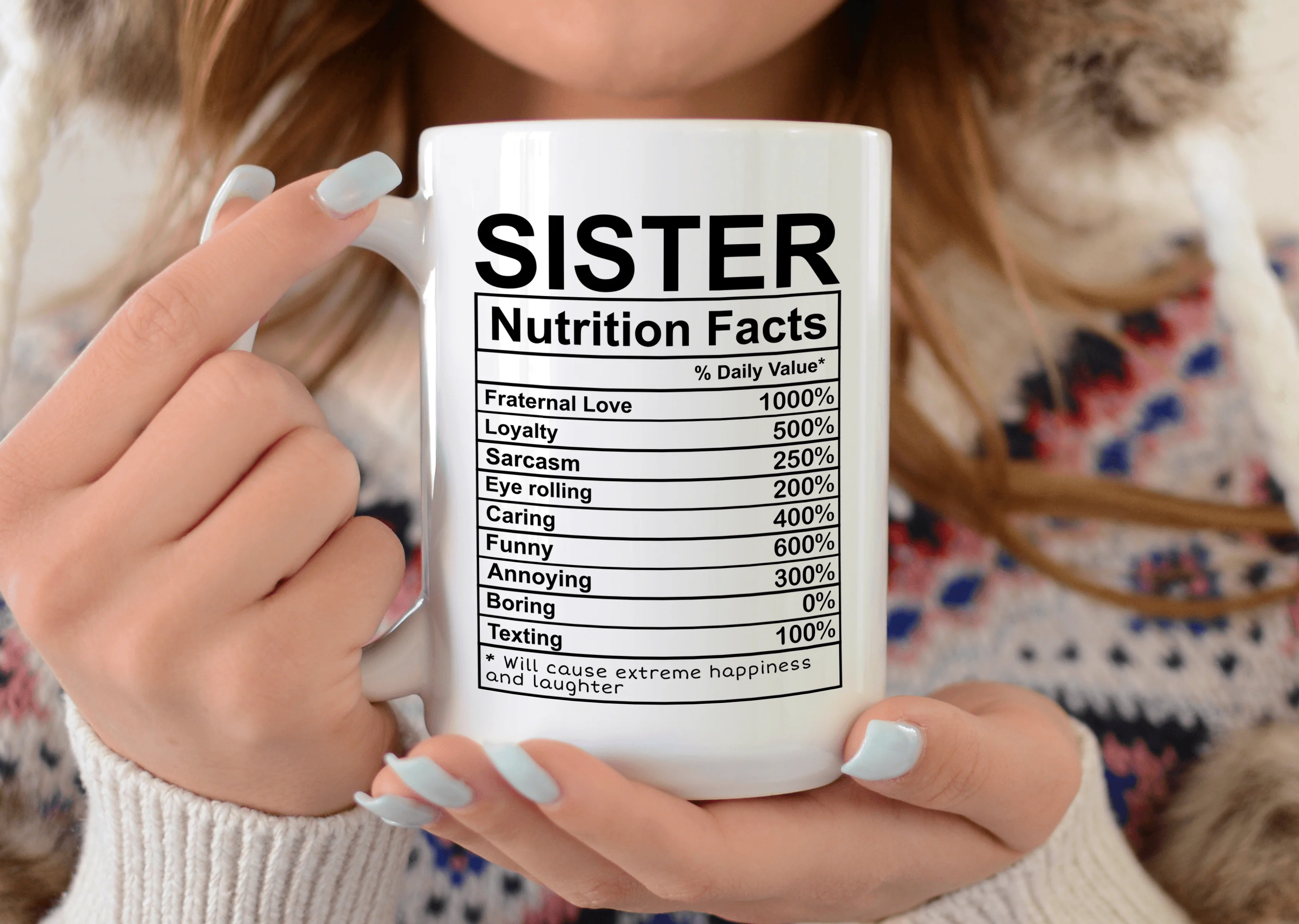 Funny Sister Nutrition Facts Mug