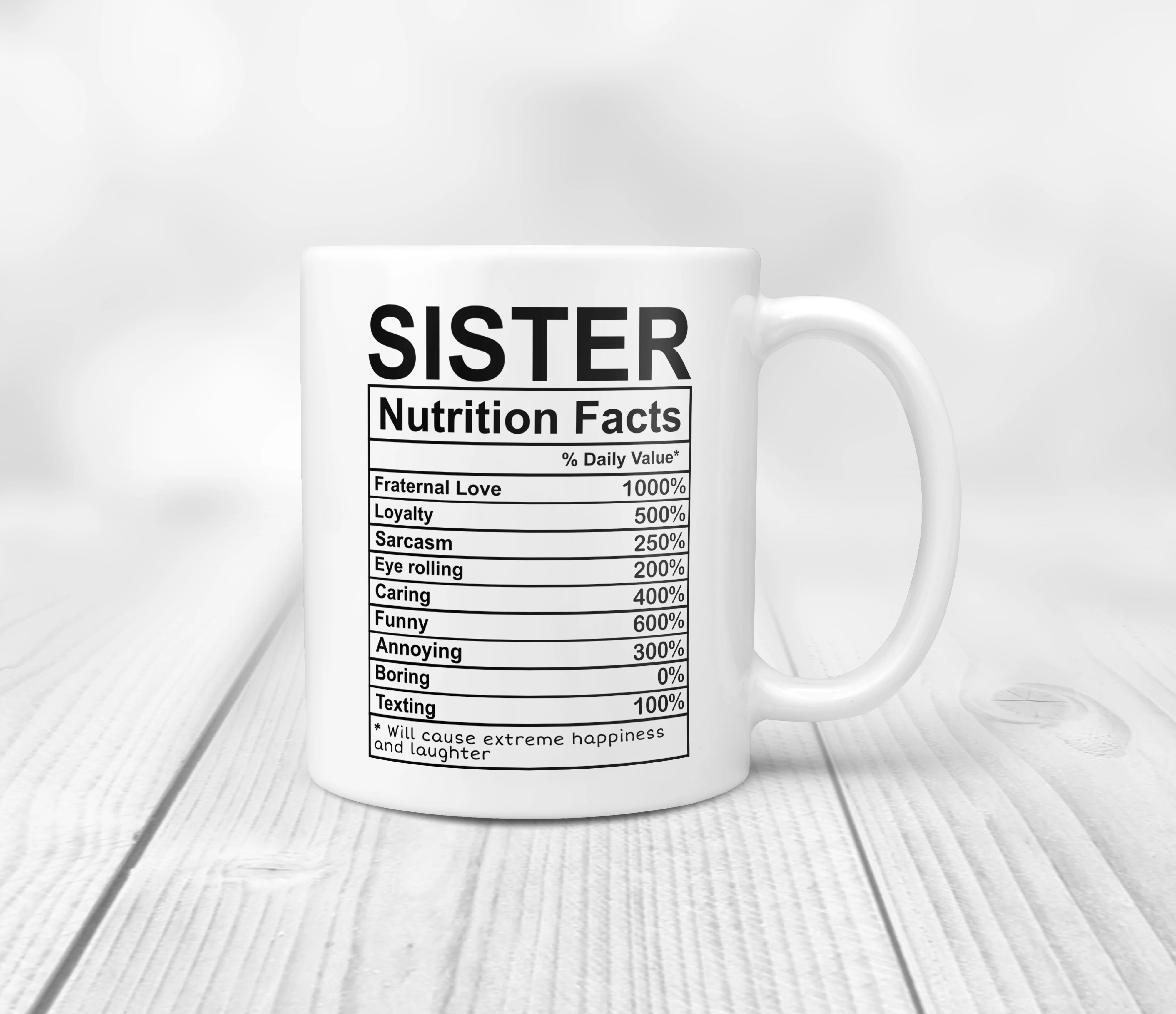 Funny Sister Nutrition Facts Mug
