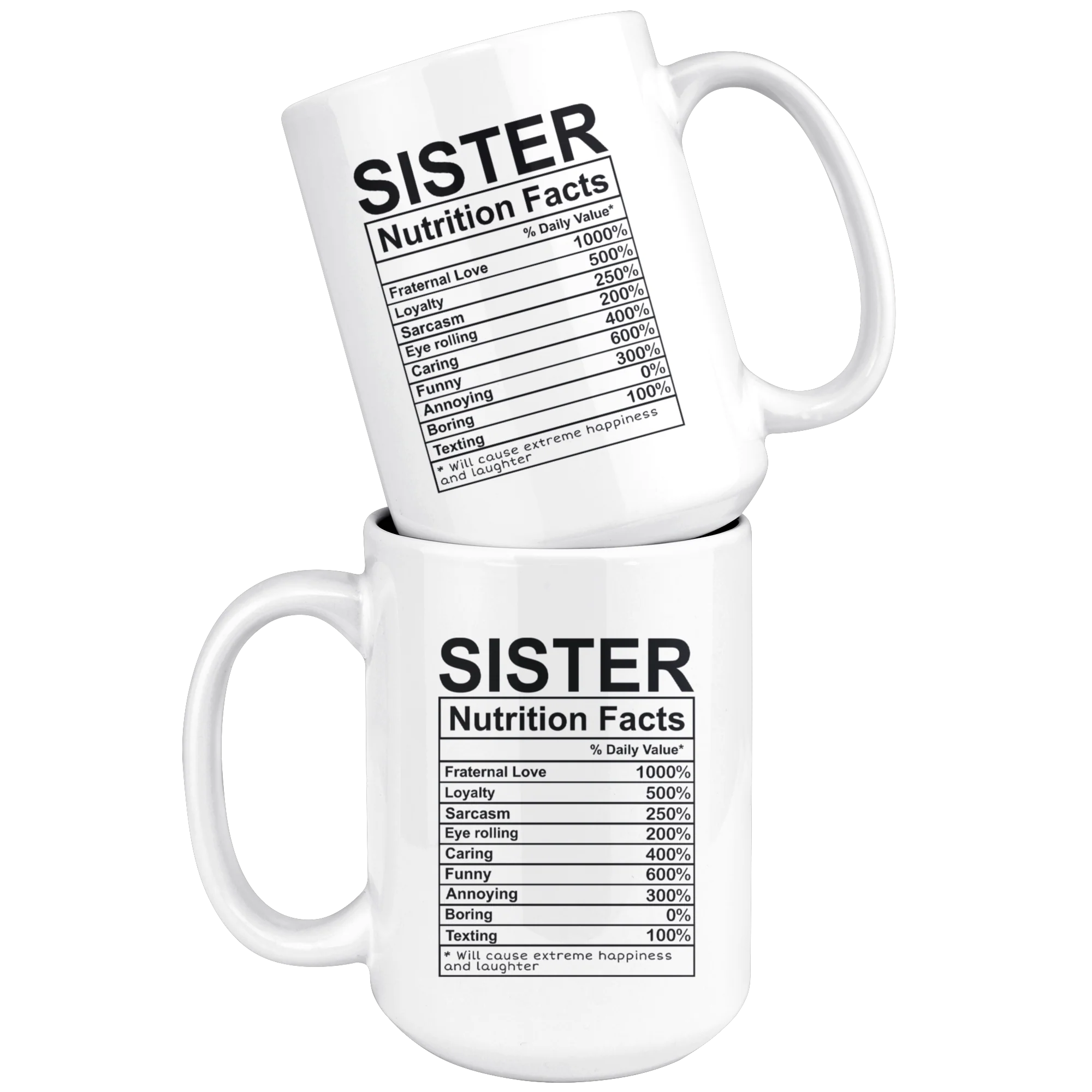 Funny Sister Nutrition Facts Mug
