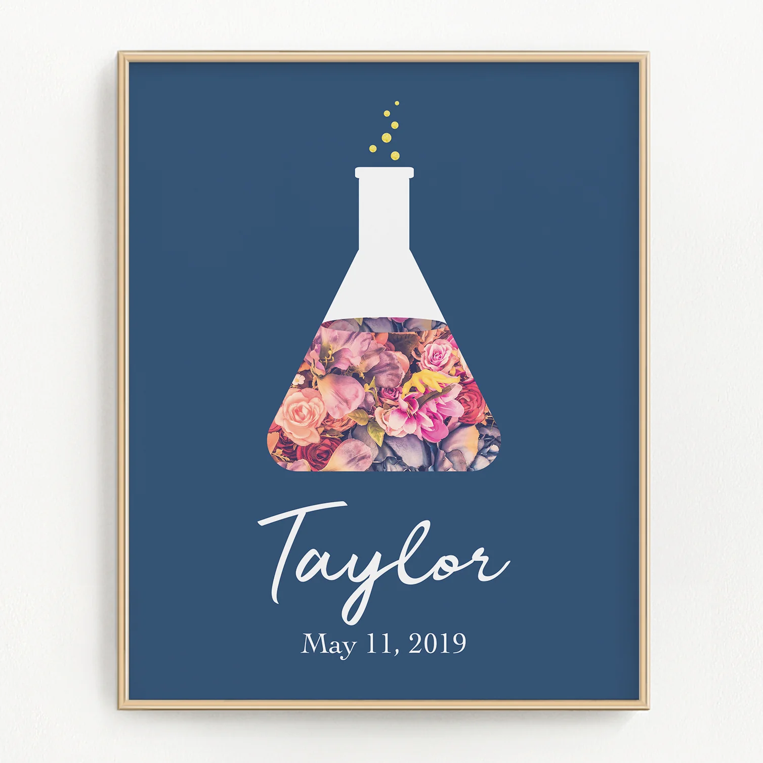 Personalized Navy Floral Beaker Art Print