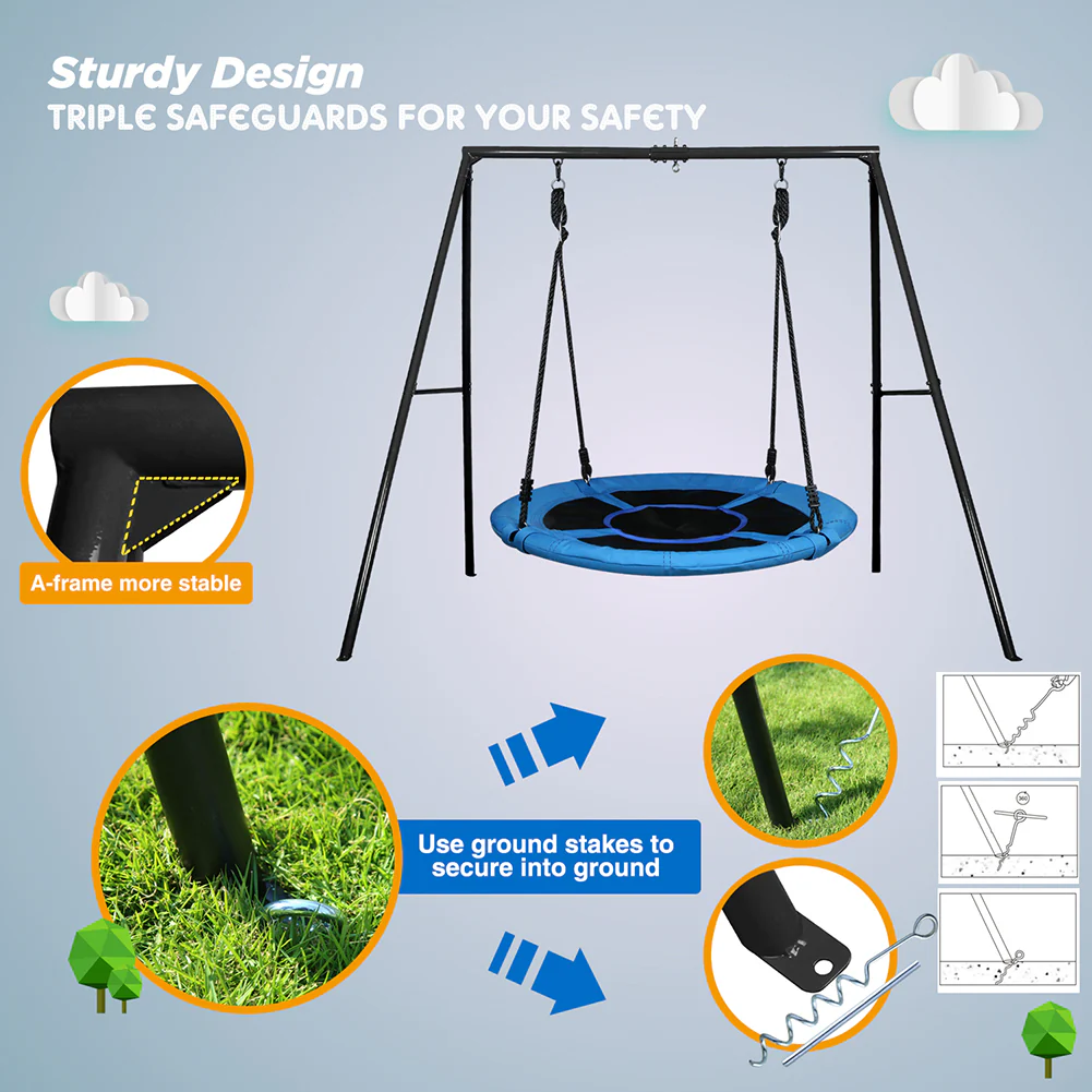 TREKASSY Outdoor Metal Swing Set with 40 Oxford Fabric Round Swing for Kids Backyard Playgound