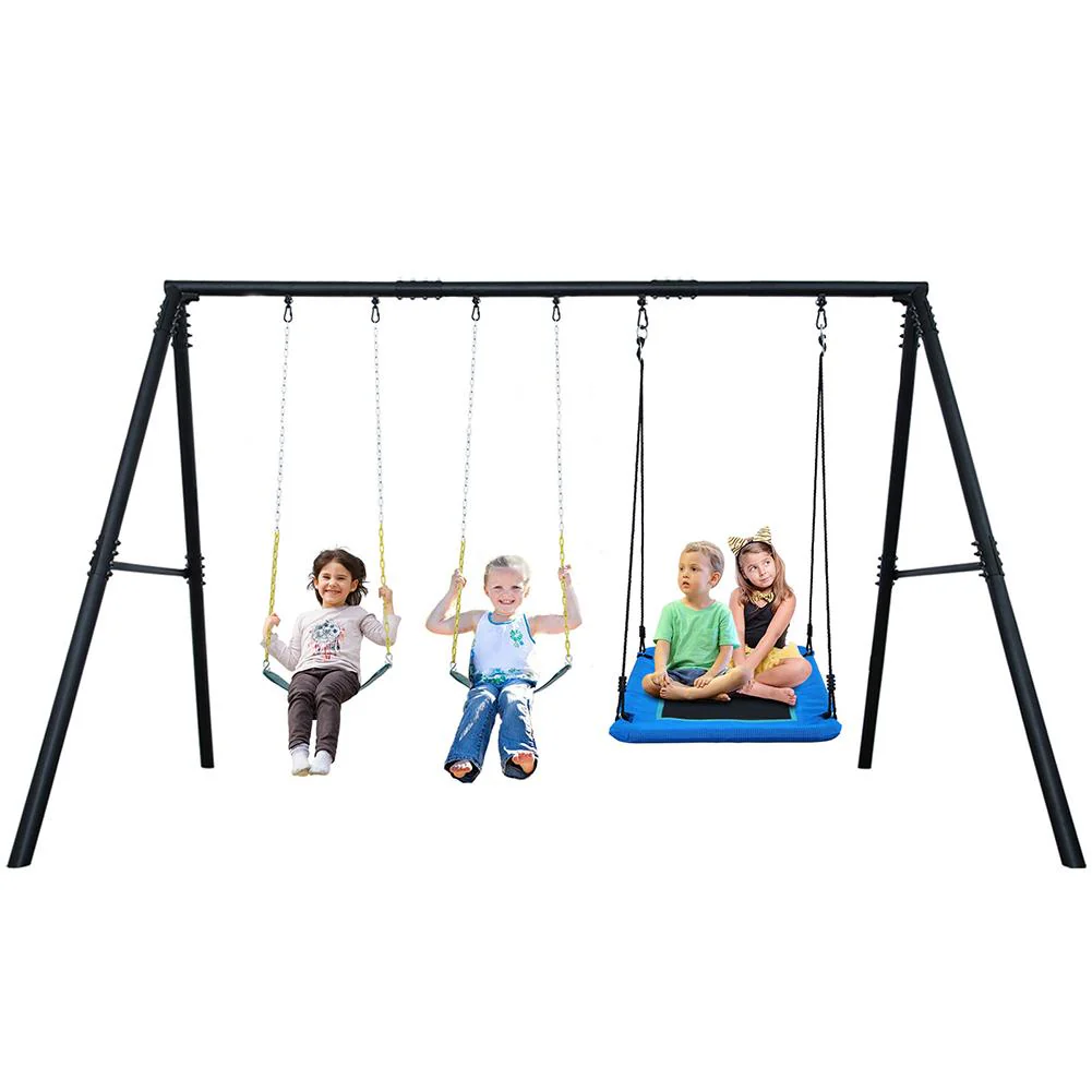 Metal A-Frame Kids Swing Set Backyard Playground Outdoor Activity With 3 Seats
