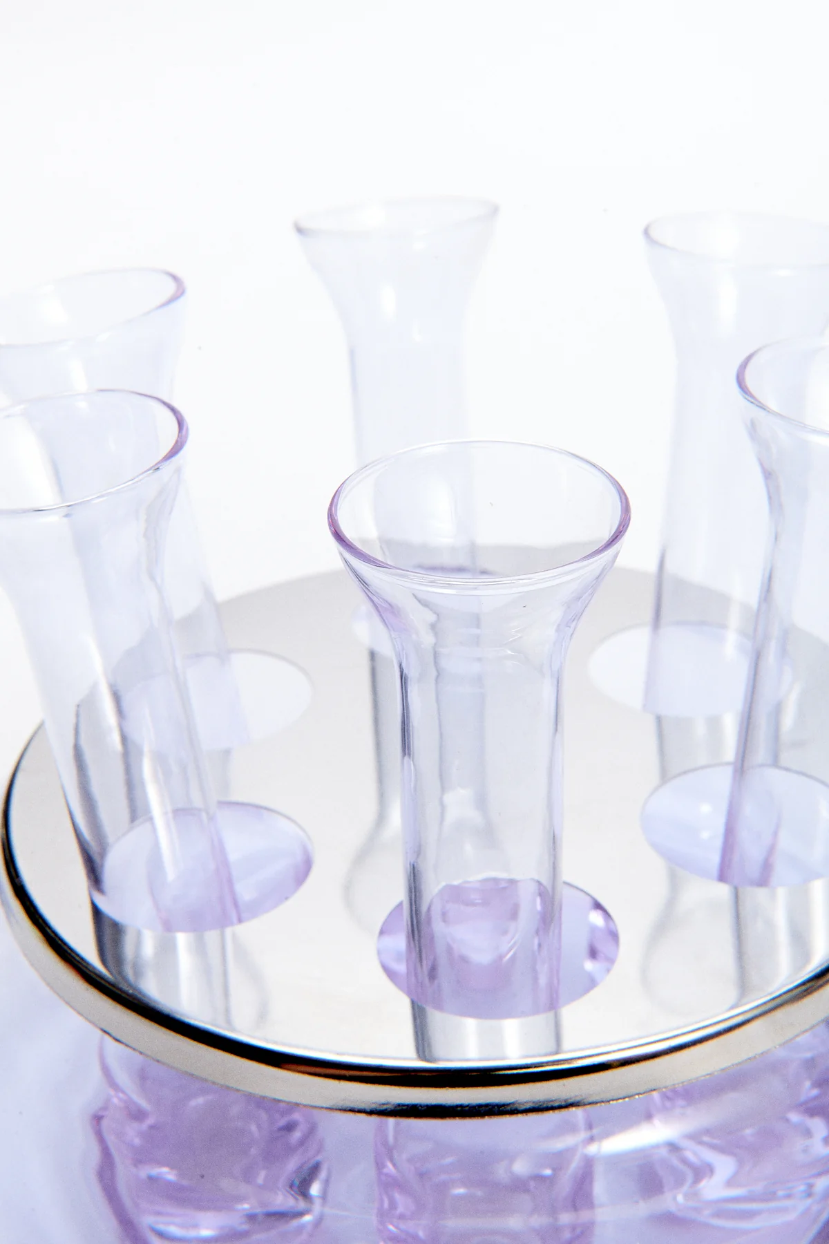 1970s Lavender Vodka Shot Glass Set and Bowl