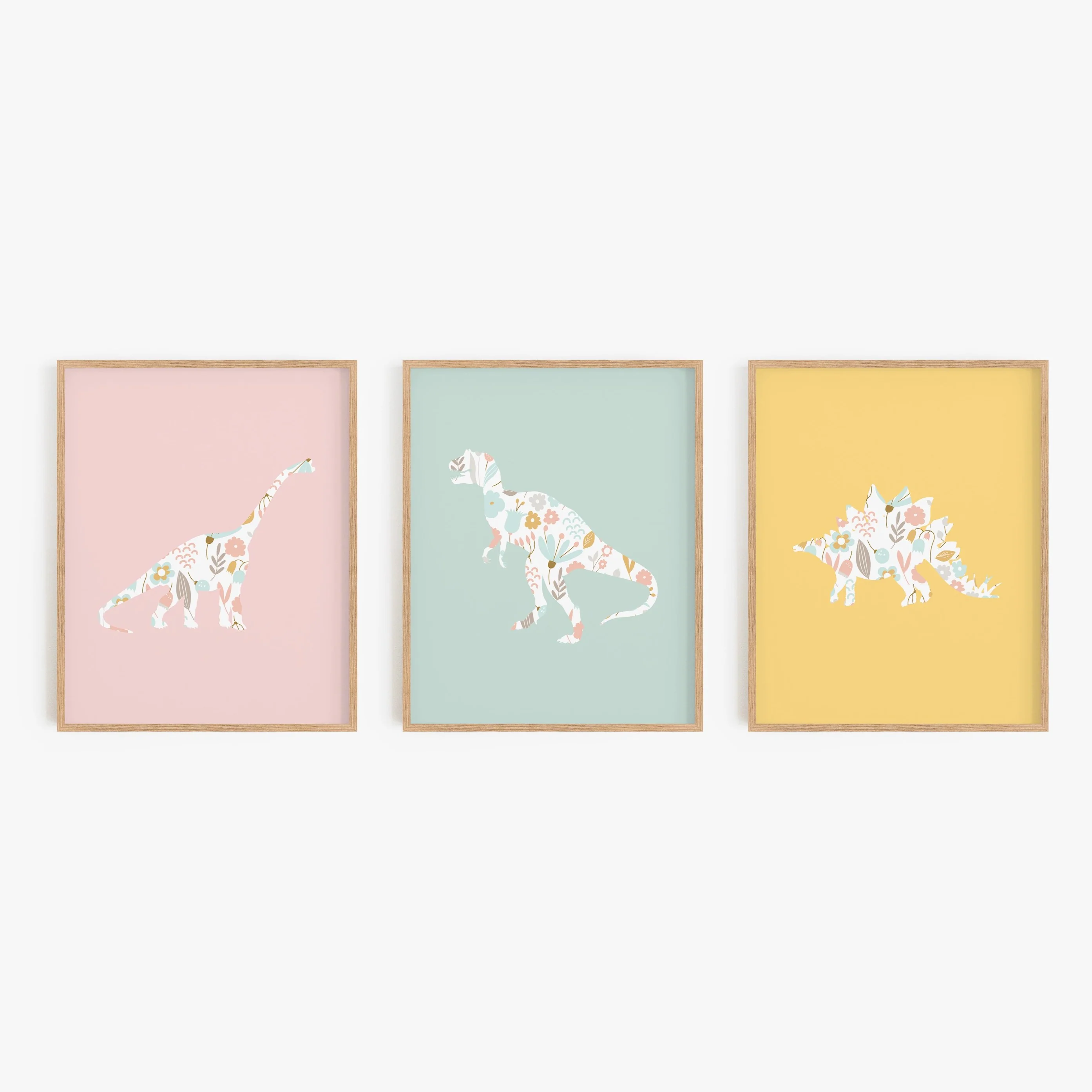 Rainbow Floral Dinosaur Art Prints (Set of 3)