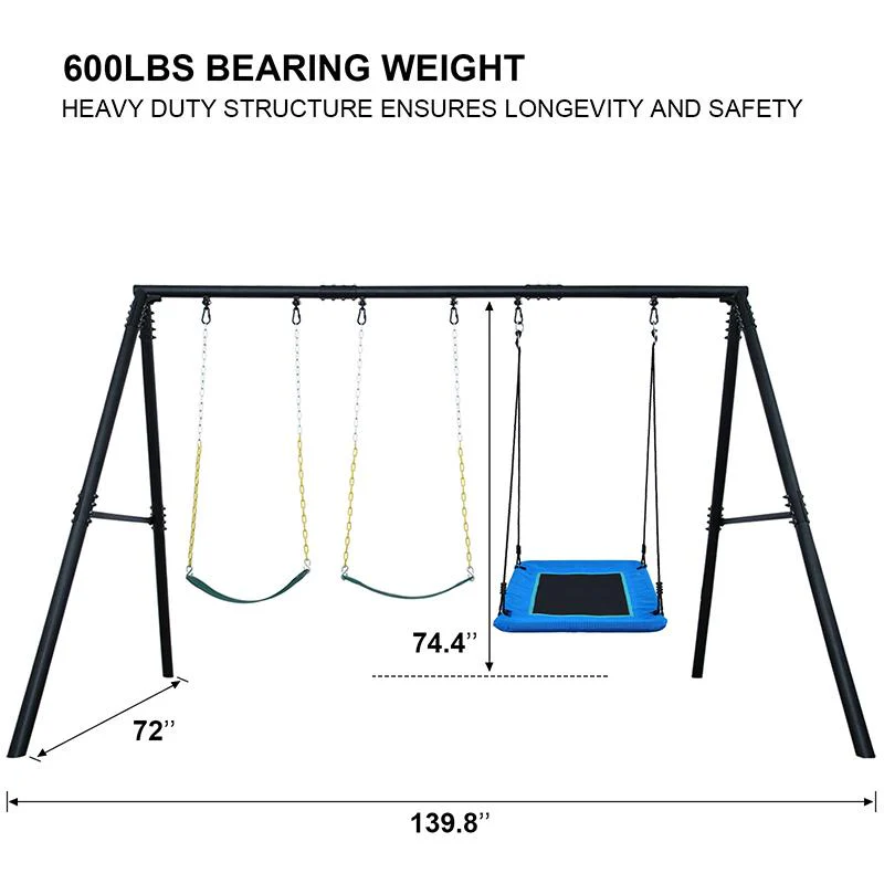 Metal A-Frame Kids Swing Set Backyard Playground Outdoor Activity With 3 Seats