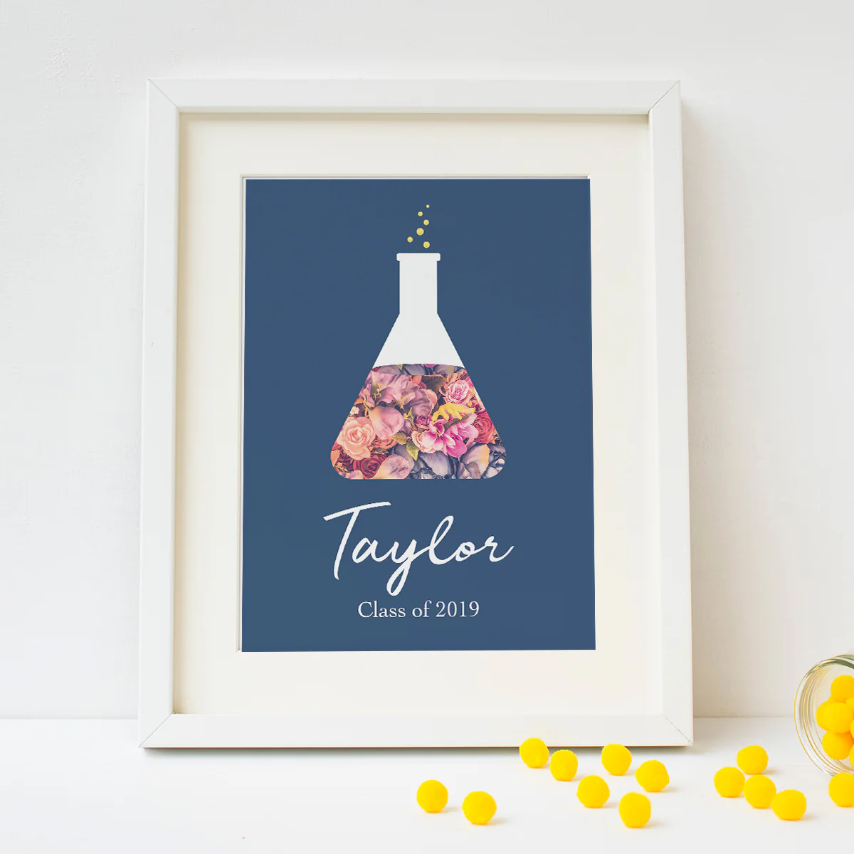 Personalized Navy Floral Beaker Art Print
