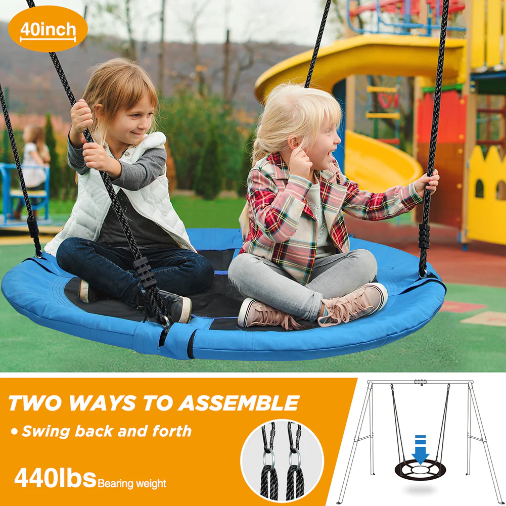 TREKASSY Outdoor Metal Swing Set with 40 Oxford Fabric Round Swing for Kids Backyard Playgound