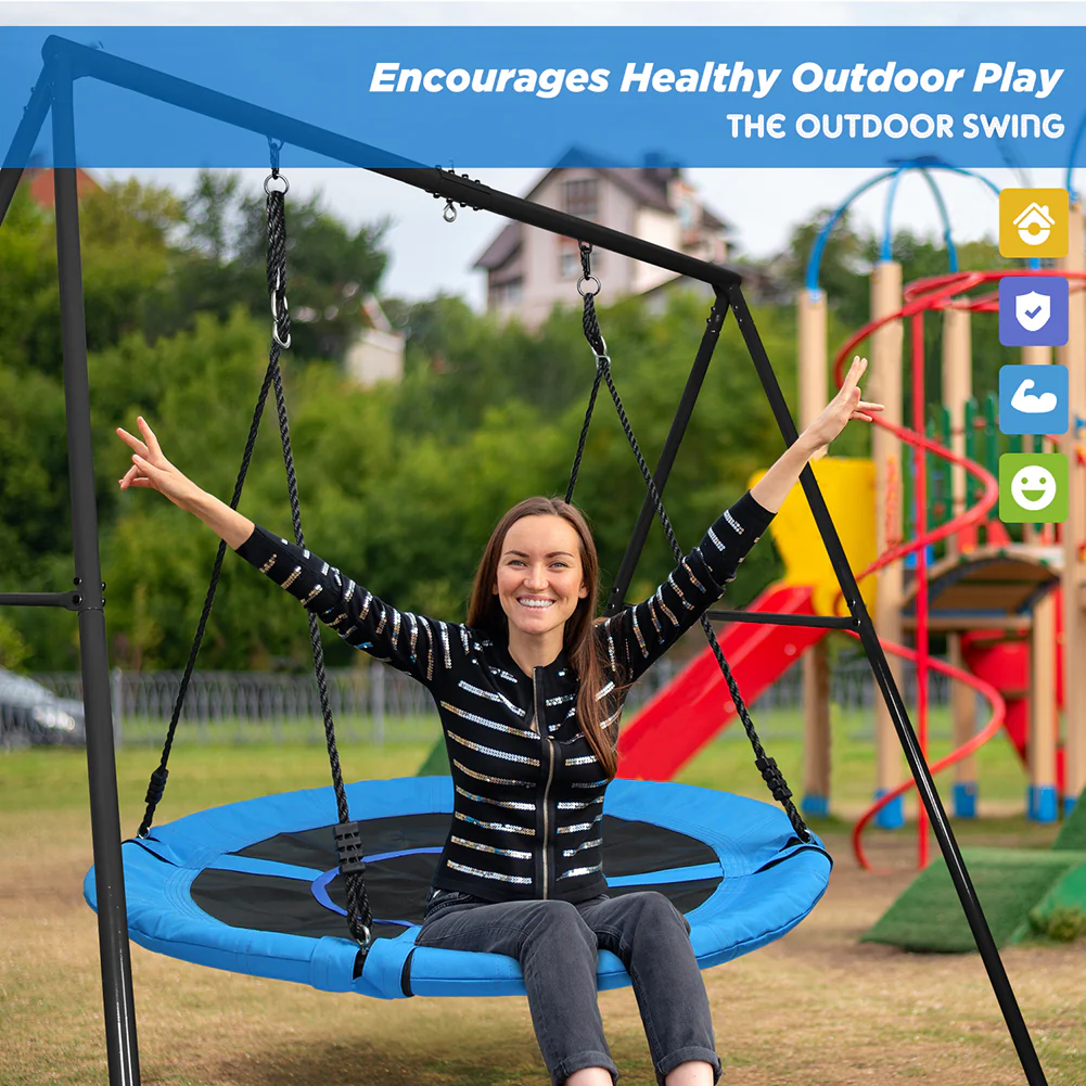 TREKASSY Outdoor Metal Swing Set with 40 Oxford Fabric Round Swing for Kids Backyard Playgound