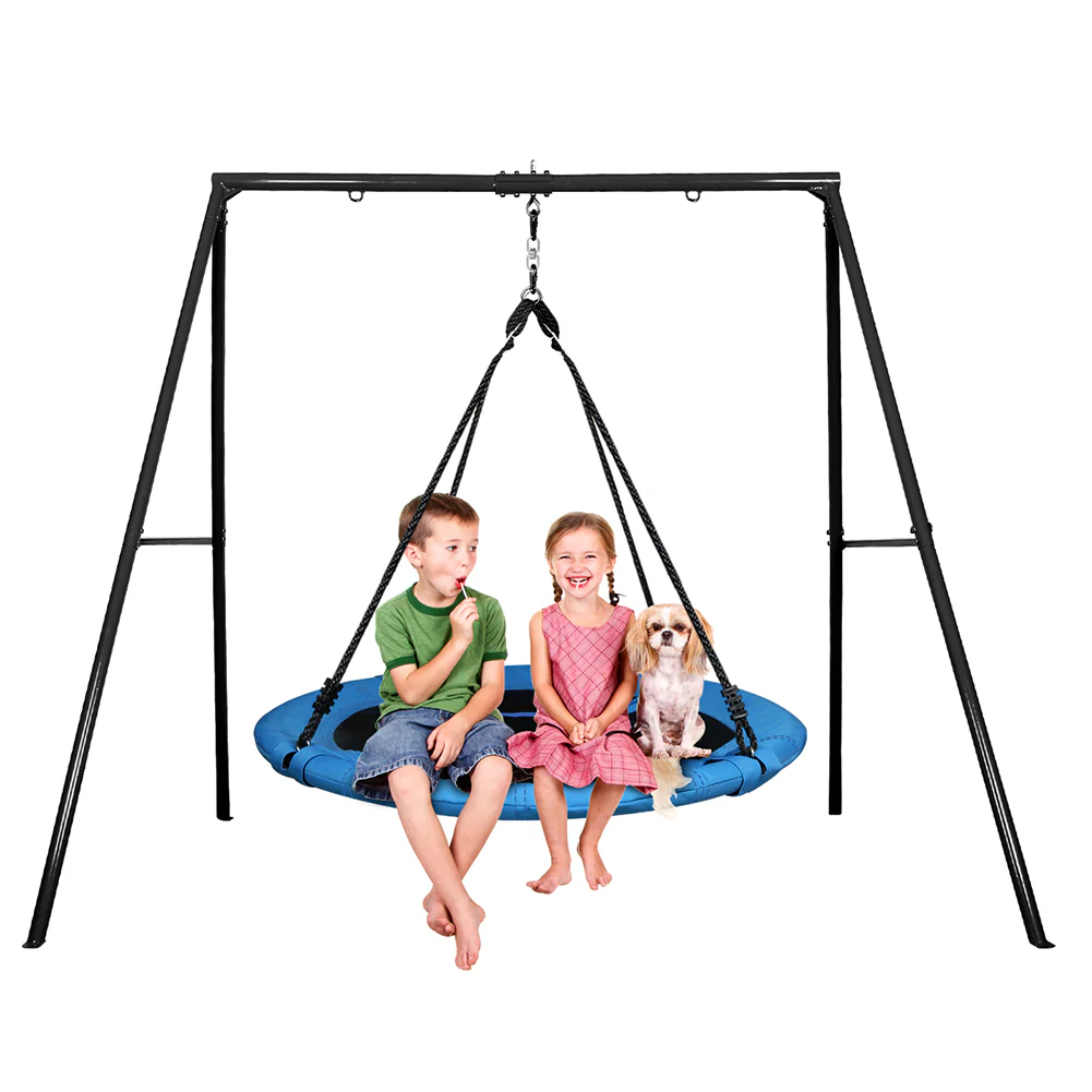 TREKASSY Outdoor Metal Swing Set with 40 Oxford Fabric Round Swing for Kids Backyard Playgound