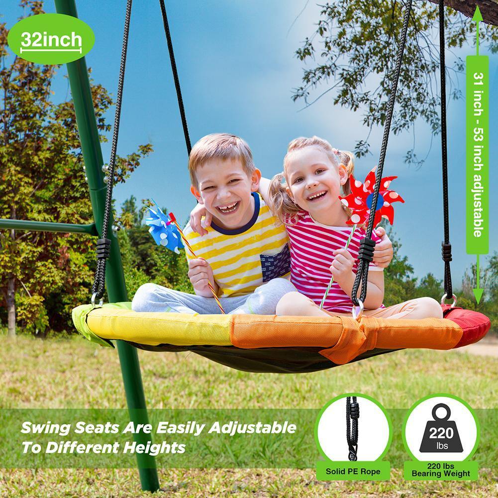 Metal Swing Set with Slide for Backyard Garden Park Complete Kids Playground