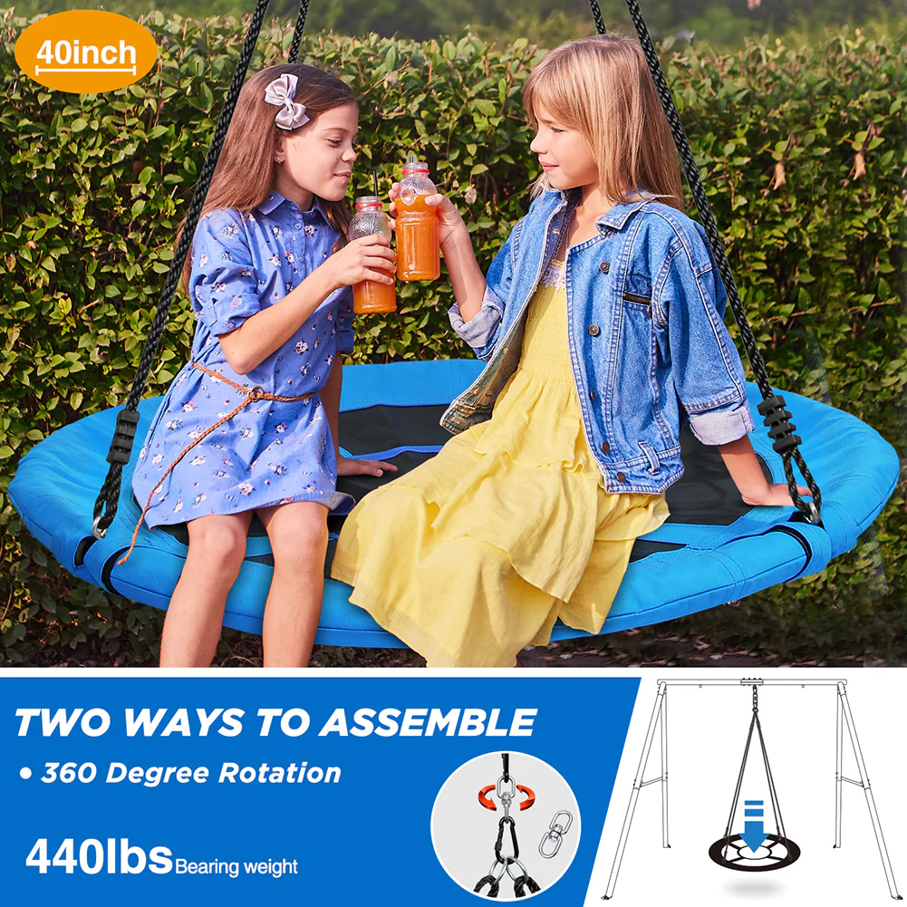 TREKASSY Outdoor Metal Swing Set with 40 Oxford Fabric Round Swing for Kids Backyard Playgound