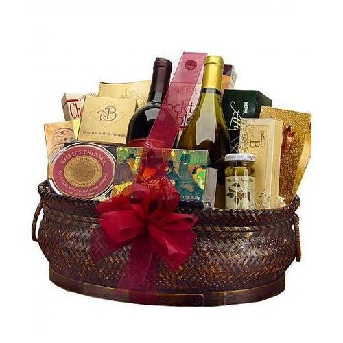 Deluxe Wine and Gourmet Basket-One Red & One White