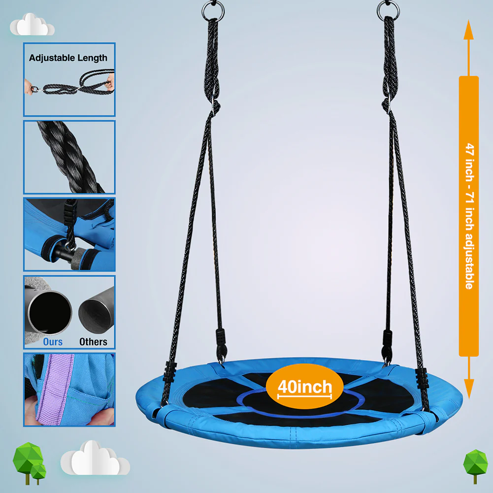 TREKASSY Outdoor Metal Swing Set with 40 Oxford Fabric Round Swing for Kids Backyard Playgound