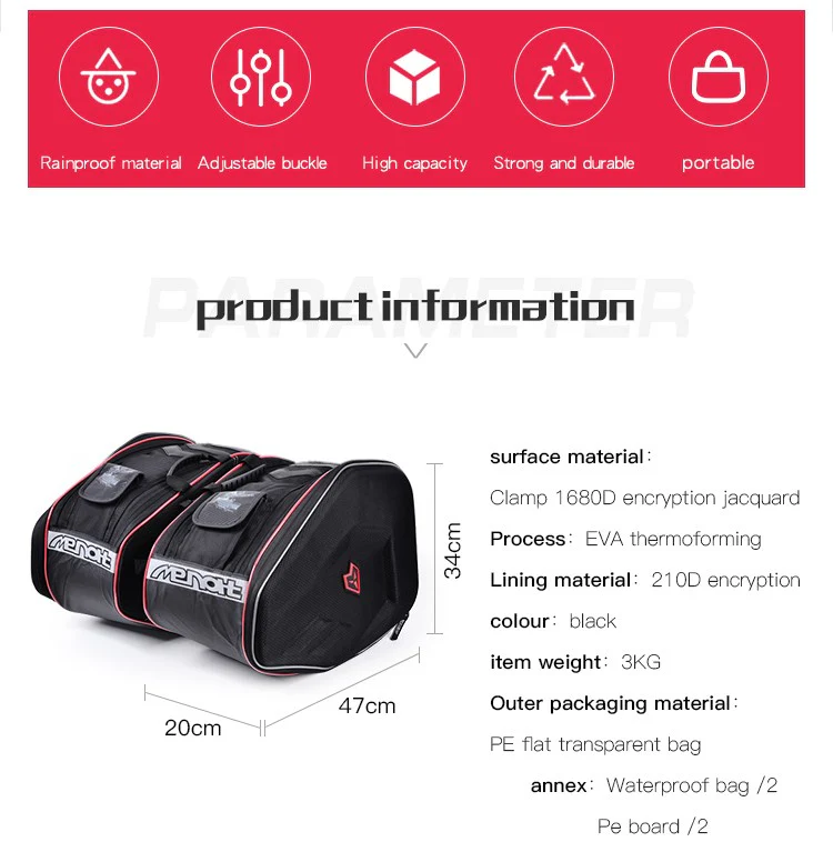 Hard-shell Geometric Helmet Waterproof Tail Bag Motorcycle Side Saddlebag For Riding