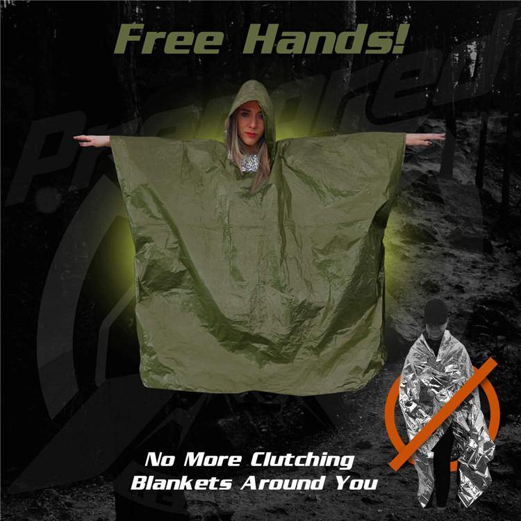 Emergency Survival Raincoat Poncho For Adult Outdoor Hiking Ultralight Waterproof Thermal Survival Space Raincoat