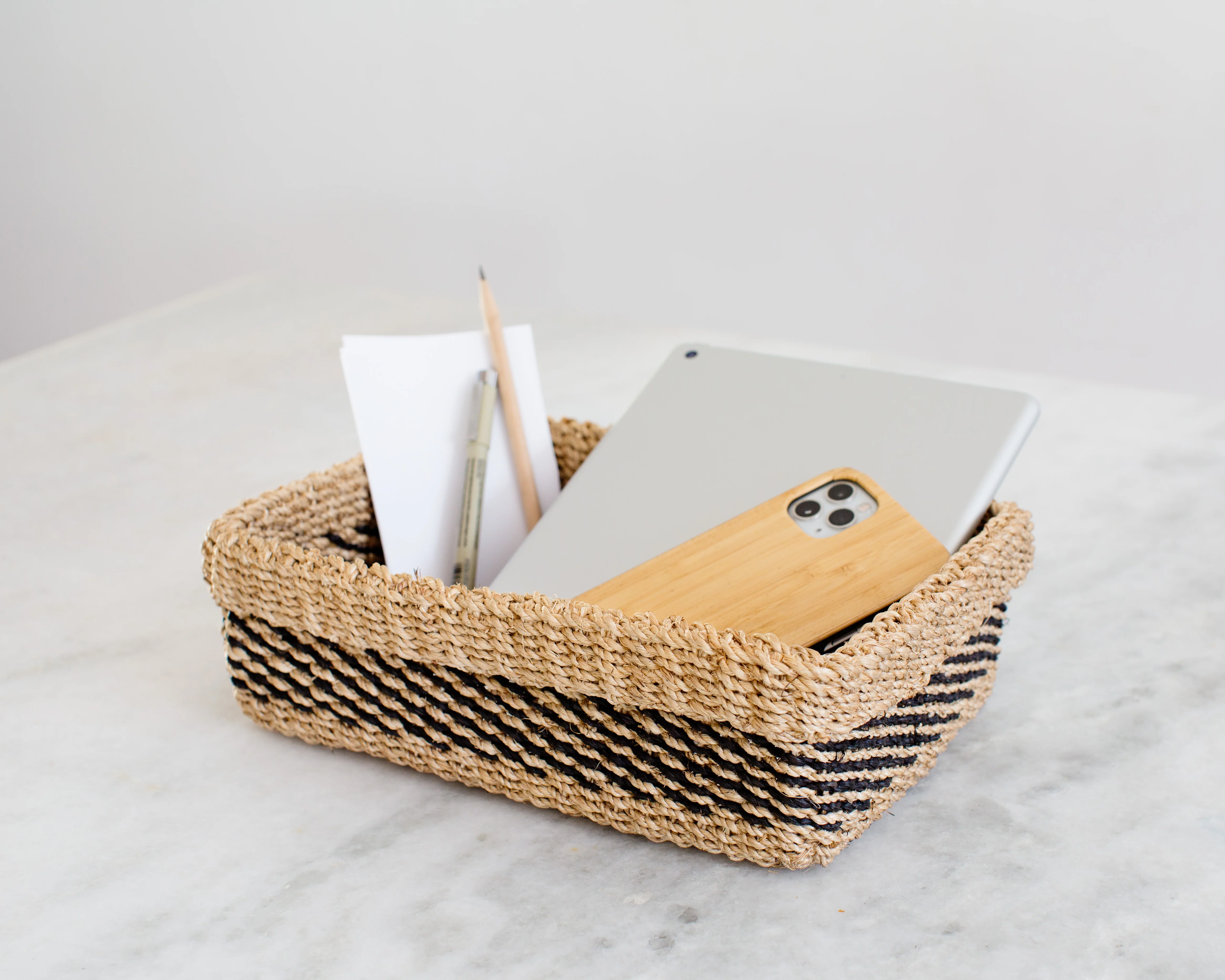 Woven Catchall Storage Tray | Stripe Noir