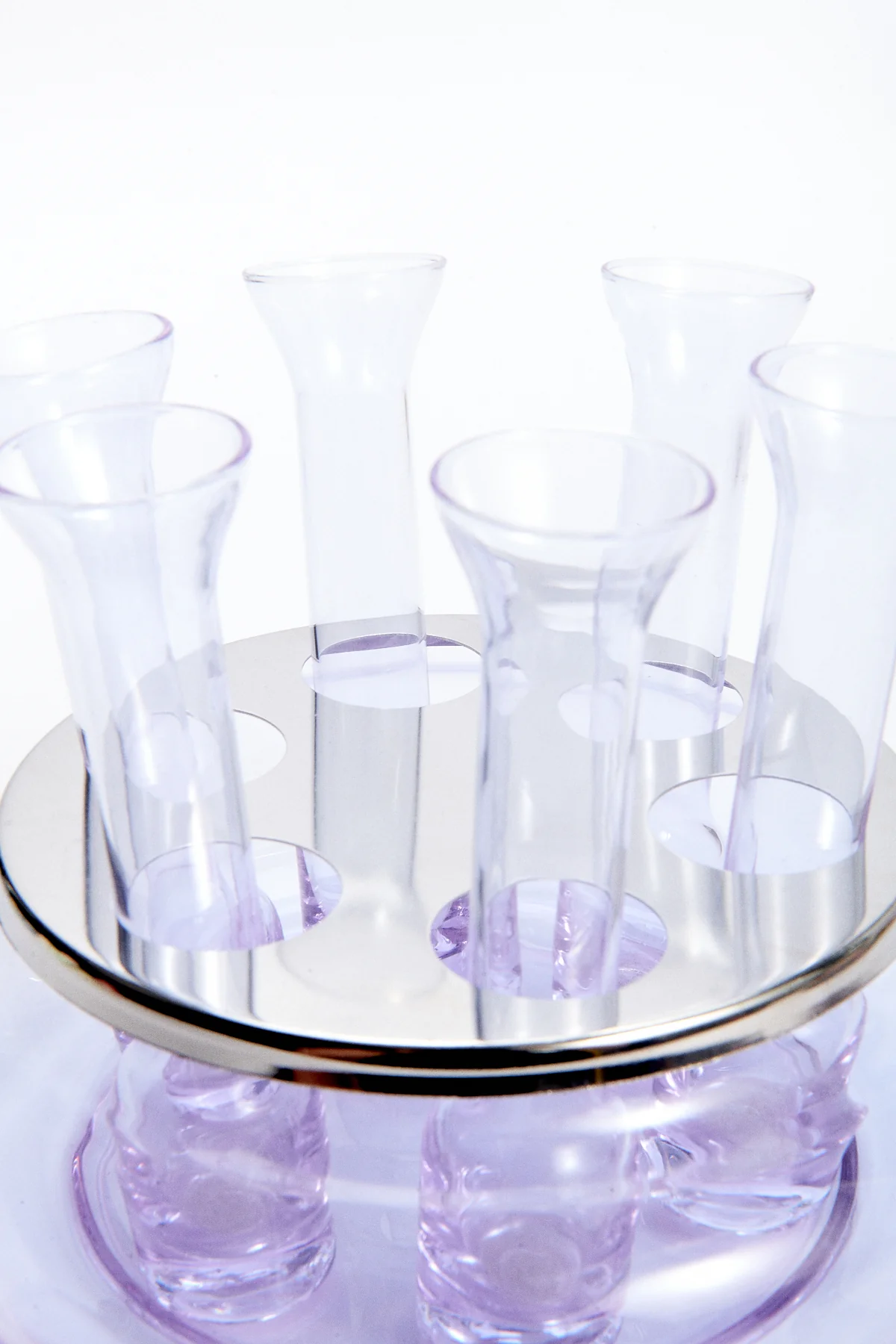 1970s Lavender Vodka Shot Glass Set and Bowl