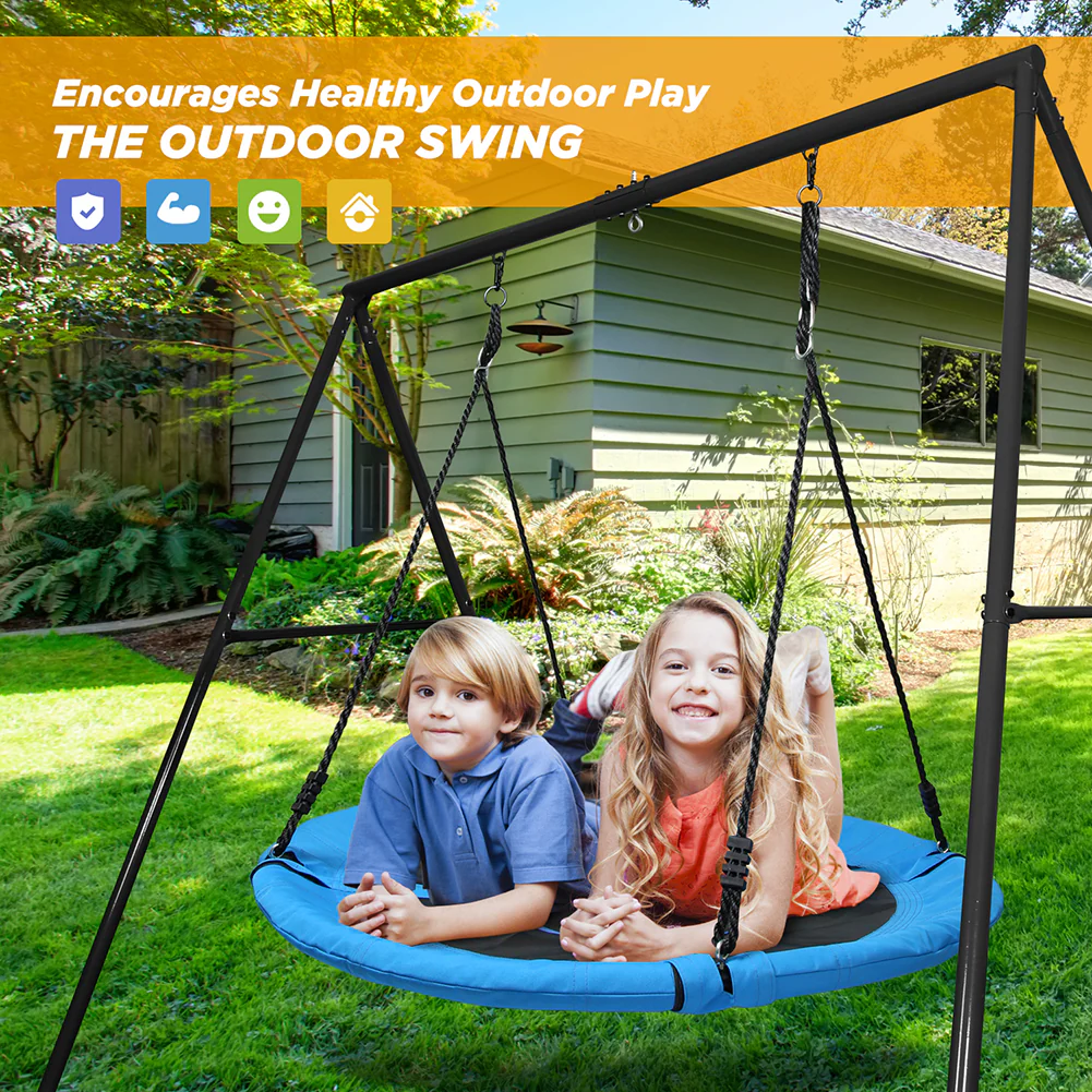 TREKASSY Outdoor Metal Swing Set with 40 Oxford Fabric Round Swing for Kids Backyard Playgound