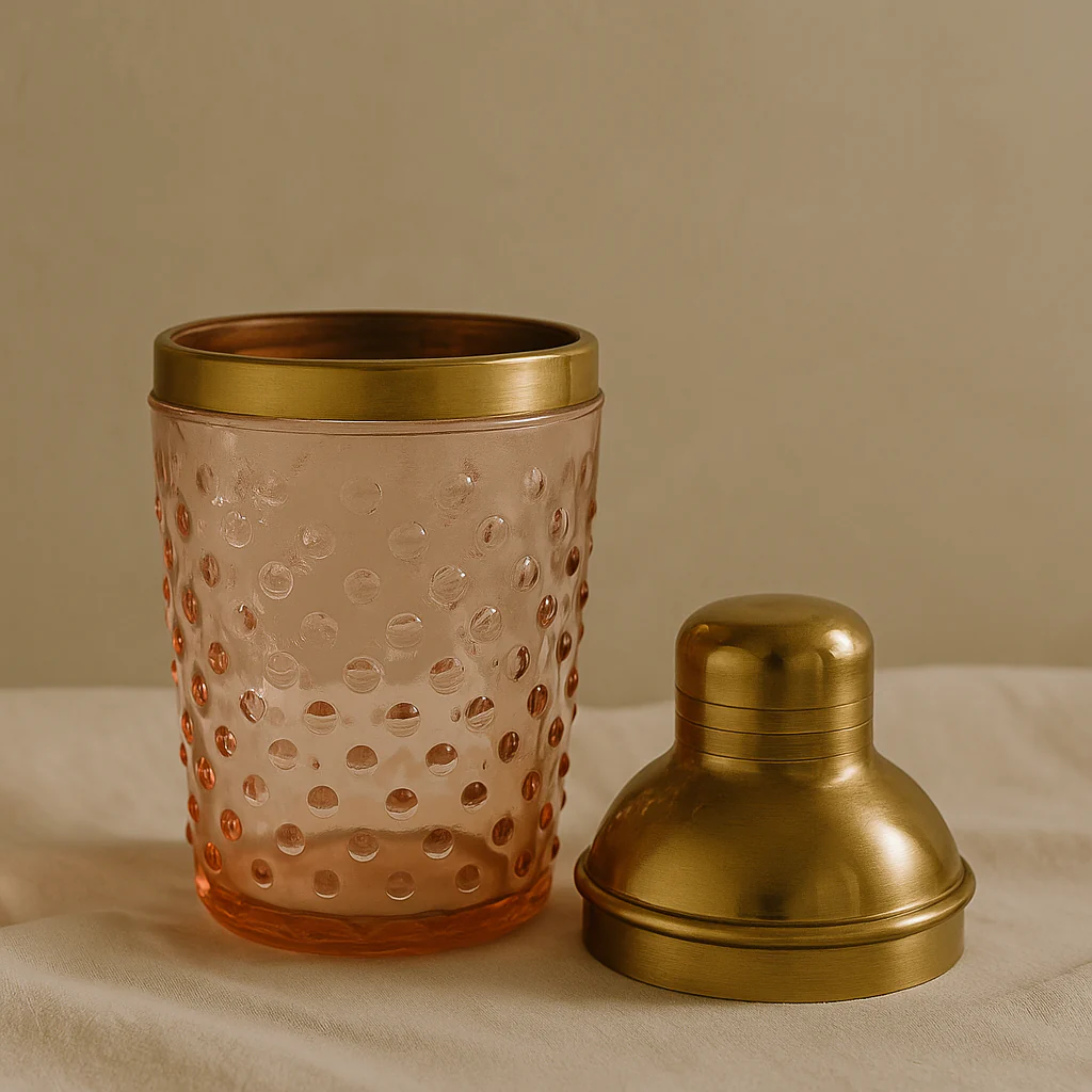 Pink + Gold Glass Hobnail Cocktail Shaker