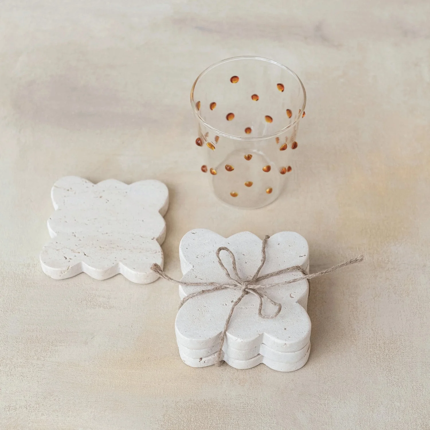 Scalloped Travertine Coasters, Set of 4