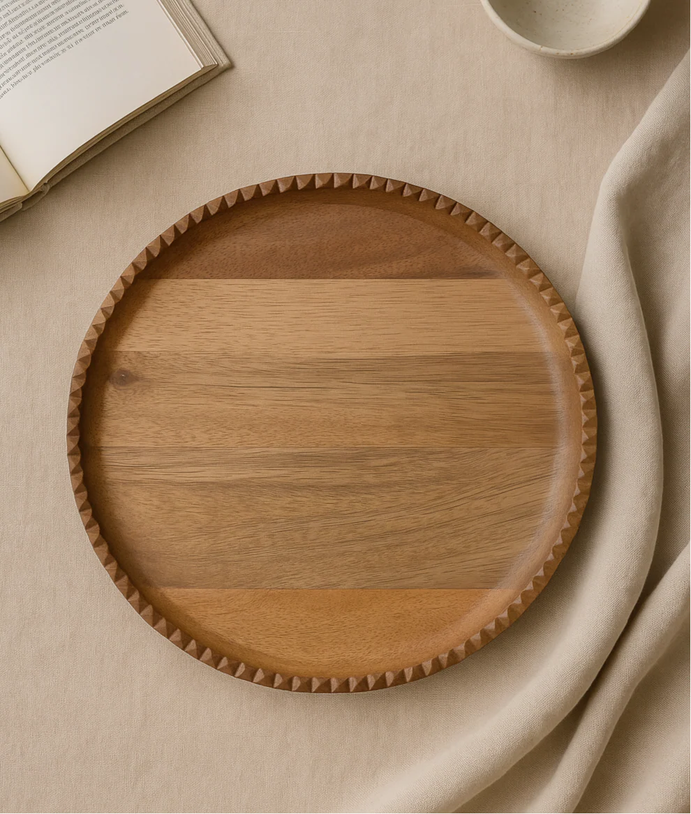 Ayla Wood Lazy Susan, Scalloped Edge
