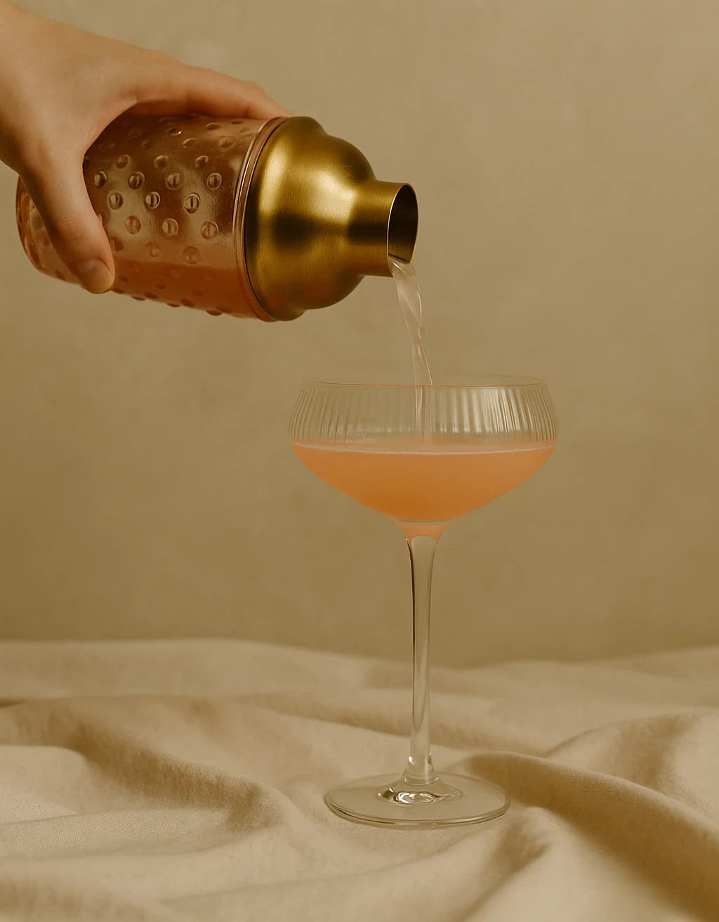 Pink + Gold Glass Hobnail Cocktail Shaker